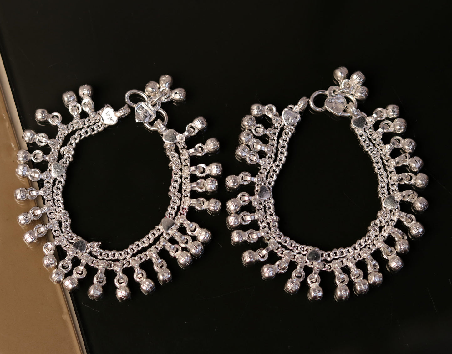 6" Handmade vintage antique style sterling silver fabulous noisy jingle bells anklets, baby foot bracelet tribal ethnic jewelry India ank167 - TRIBAL ORNAMENTS