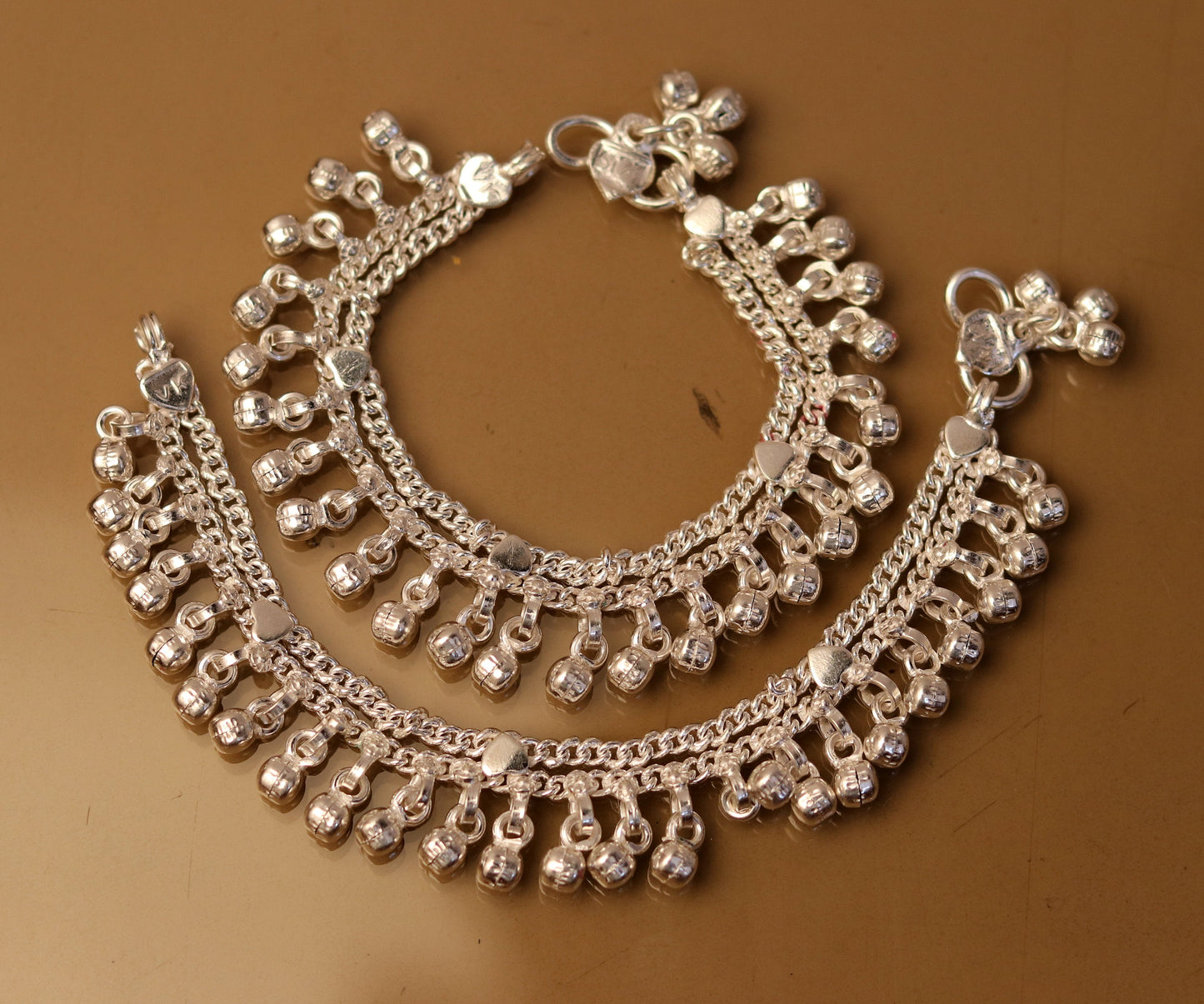5.5" Handmade vintage antique style sterling silver fabulous noisy jingle bells anklets , new born baby foot bracelet jewelry ank193 - TRIBAL ORNAMENTS