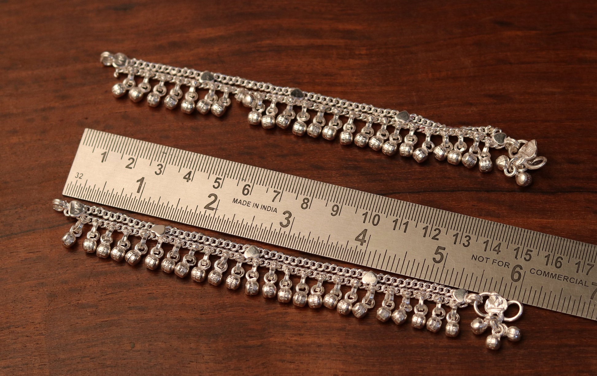 6.5" Handmade vintage style sterling silver fabulous noisy jingle bells anklets, baby foot bracelet tribal ethnic jewelry  india ank168 - TRIBAL ORNAMENTS