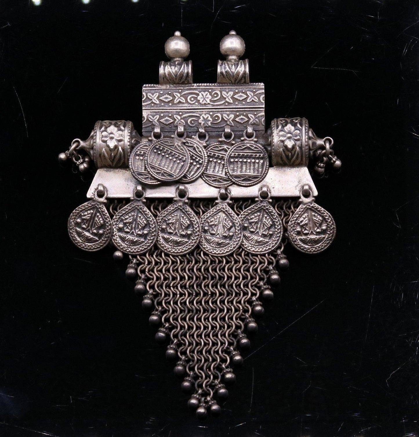Vintage Traditional trendy design 925 sterling silver handmade long pendant necklace tribal ethnic Banjara Boho jewelry from india nsp330 - TRIBAL ORNAMENTS