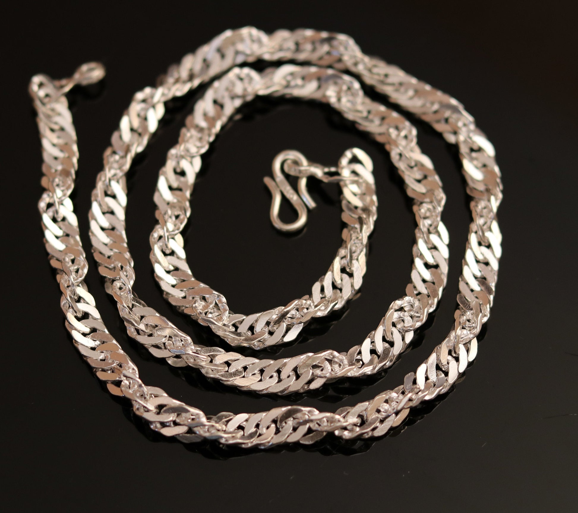 24 inches long handmade solid sterling silver gorgeous cuban link chain necklace, excellent gifting daily use jewelry from india ch74 - TRIBAL ORNAMENTS