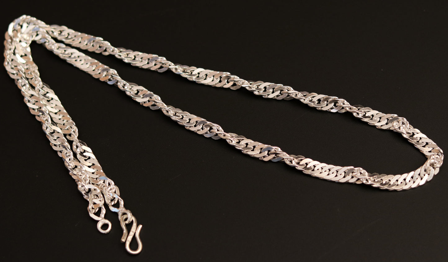 24 inches long handmade solid sterling silver gorgeous cuban link chain necklace, excellent gifting daily use jewelry from india ch74 - TRIBAL ORNAMENTS