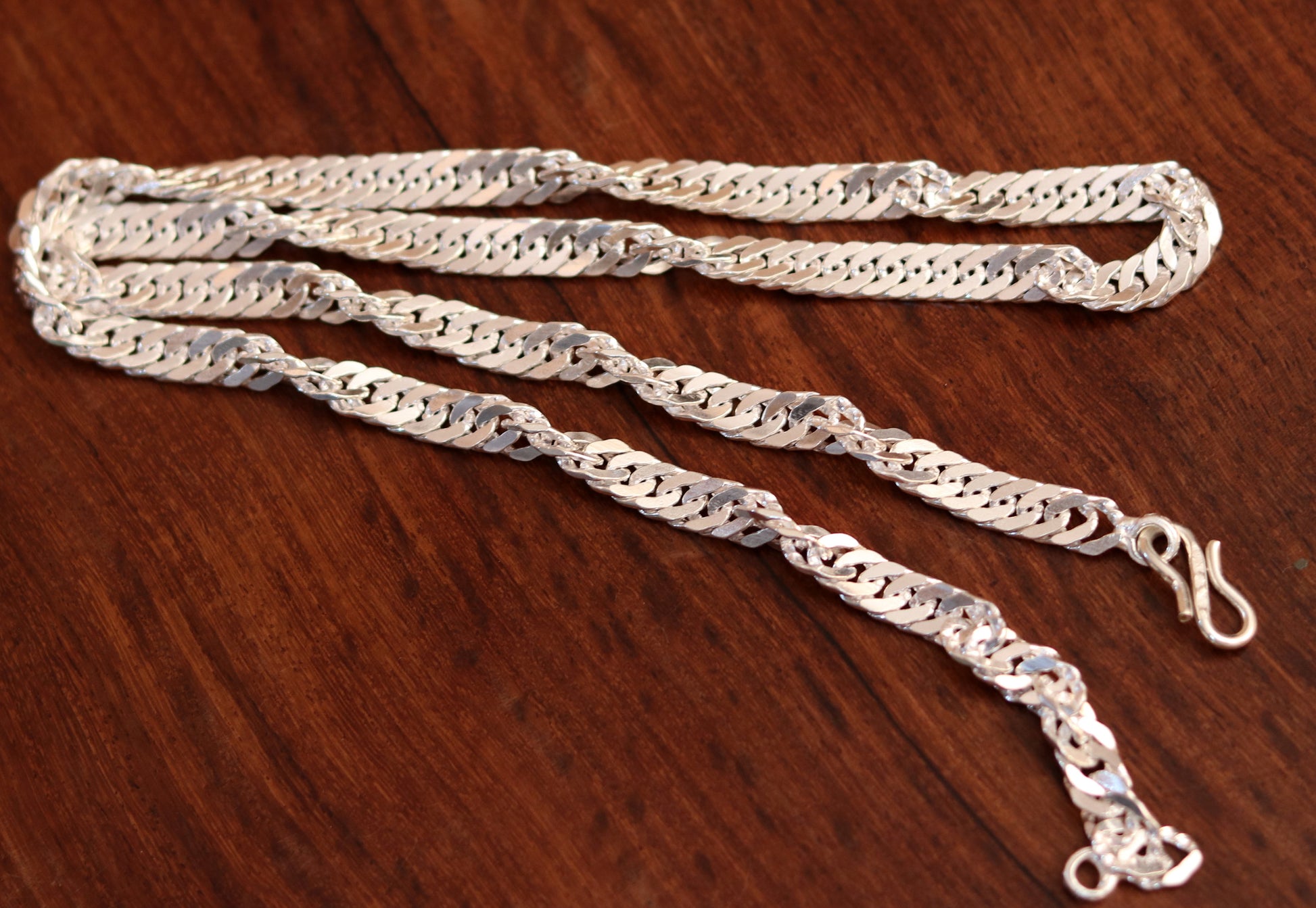 24 inches long handmade solid sterling silver gorgeous cuban link chain necklace, excellent gifting daily use jewelry from india ch74 - TRIBAL ORNAMENTS