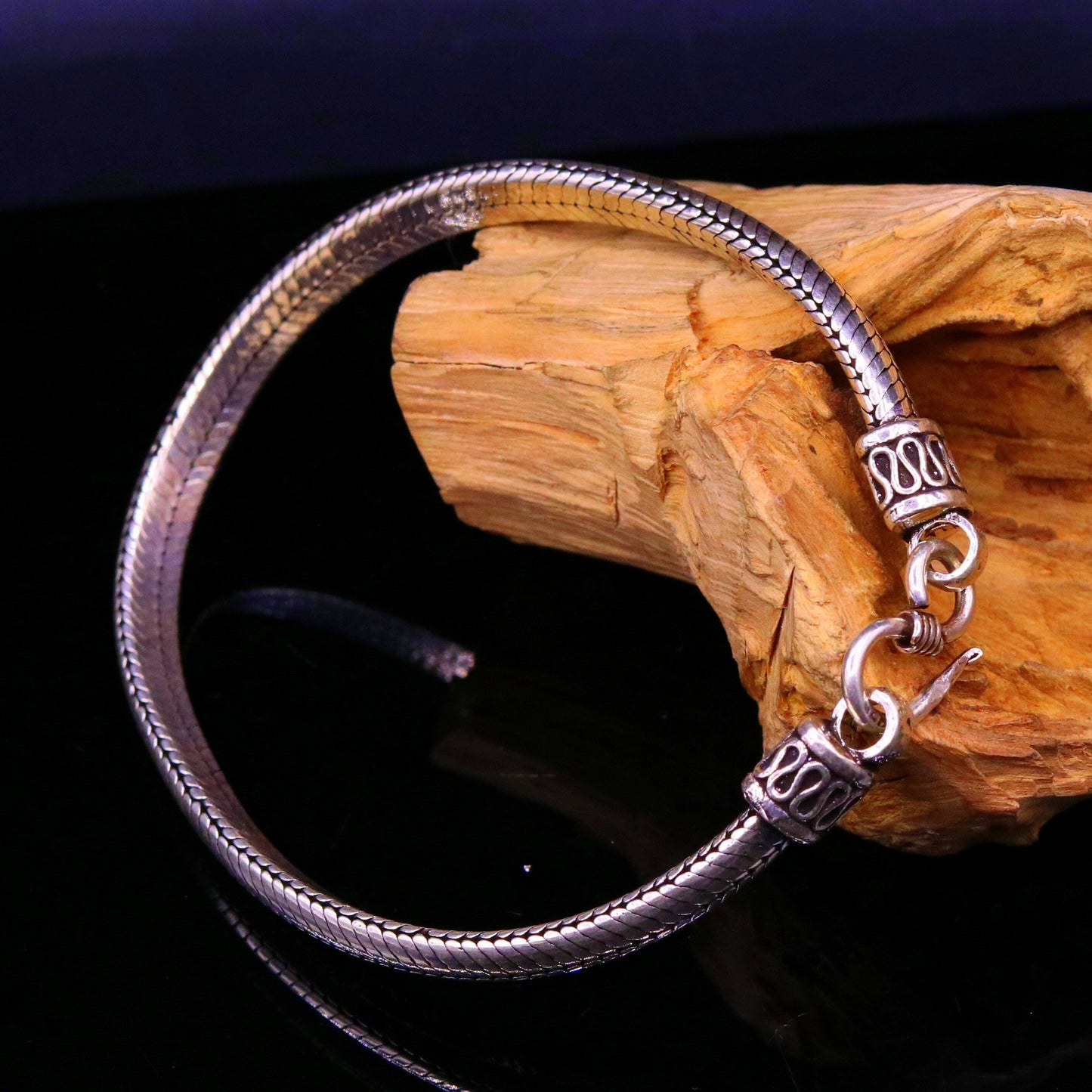 7.5" inches long 925 sterling silver handmade snake chain bracelet D shape Customized bracelet half round snake chain bracelet unisex sbr200 - TRIBAL ORNAMENTS