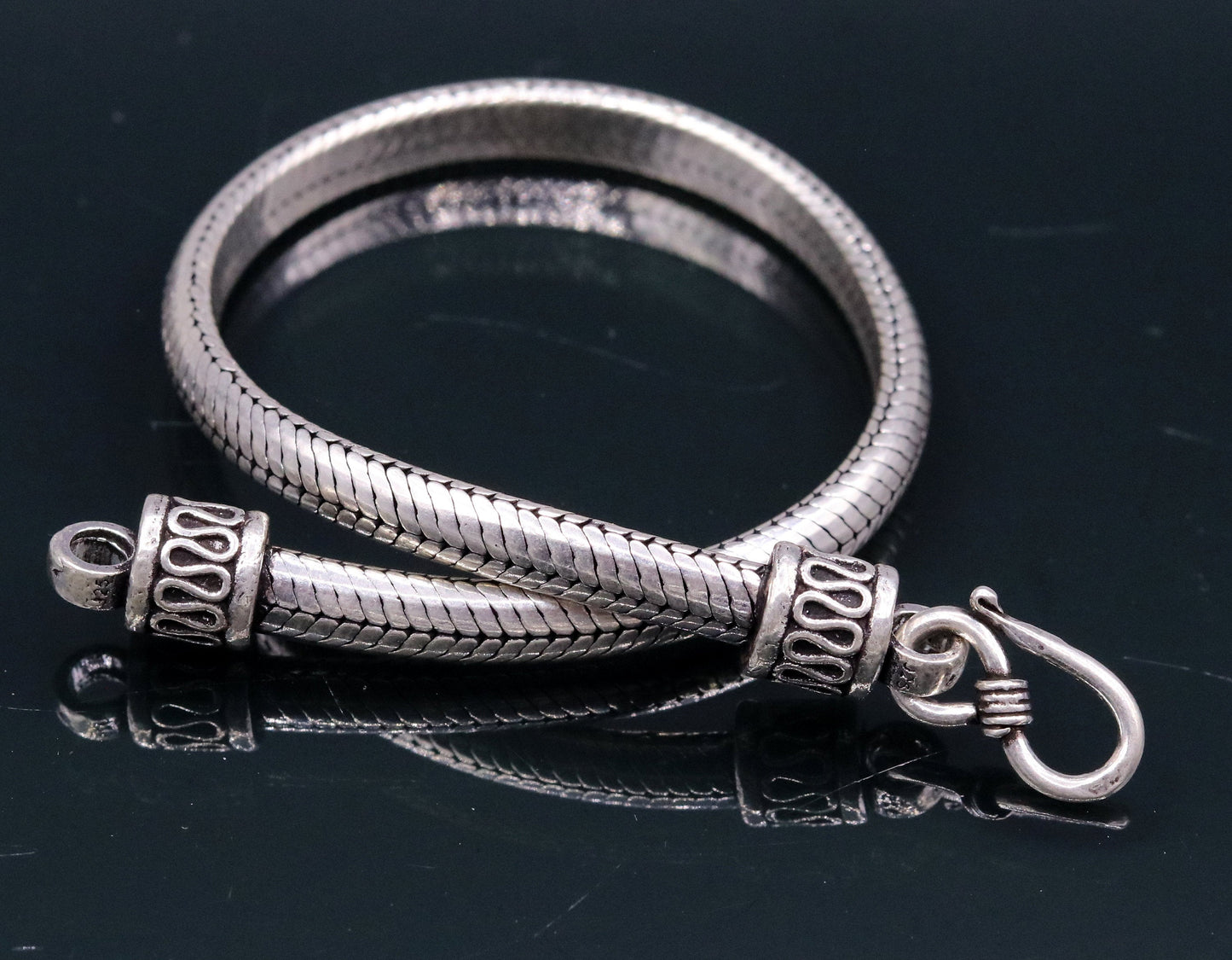 8.5" inches long 925 sterling silver handmade snake chain bracelet, D shape chain bracelet, half round snake chain bracelet unisex sbr149 - TRIBAL ORNAMENTS