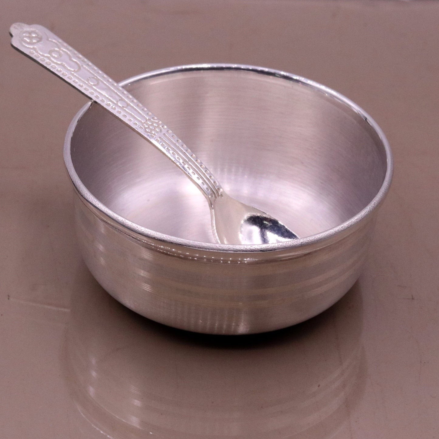 Handmade 99.9% solid pure silver baby bowl with small spoon silver vessels, daily use silver utensils for your healthy baby or kids sv12 - TRIBAL ORNAMENTS