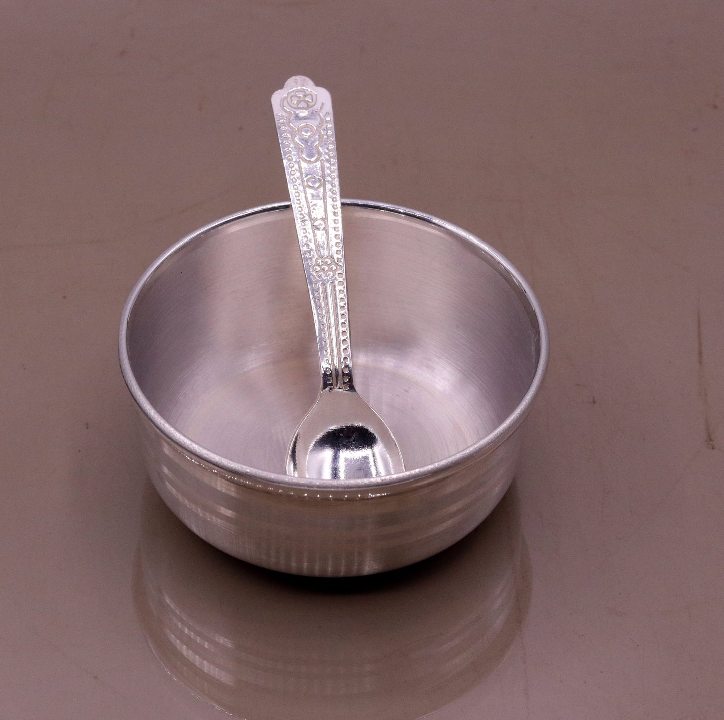 Handmade 99.9% solid pure silver baby bowl with small spoon silver vessels, daily use silver utensils for your healthy baby or kids sv12 - TRIBAL ORNAMENTS