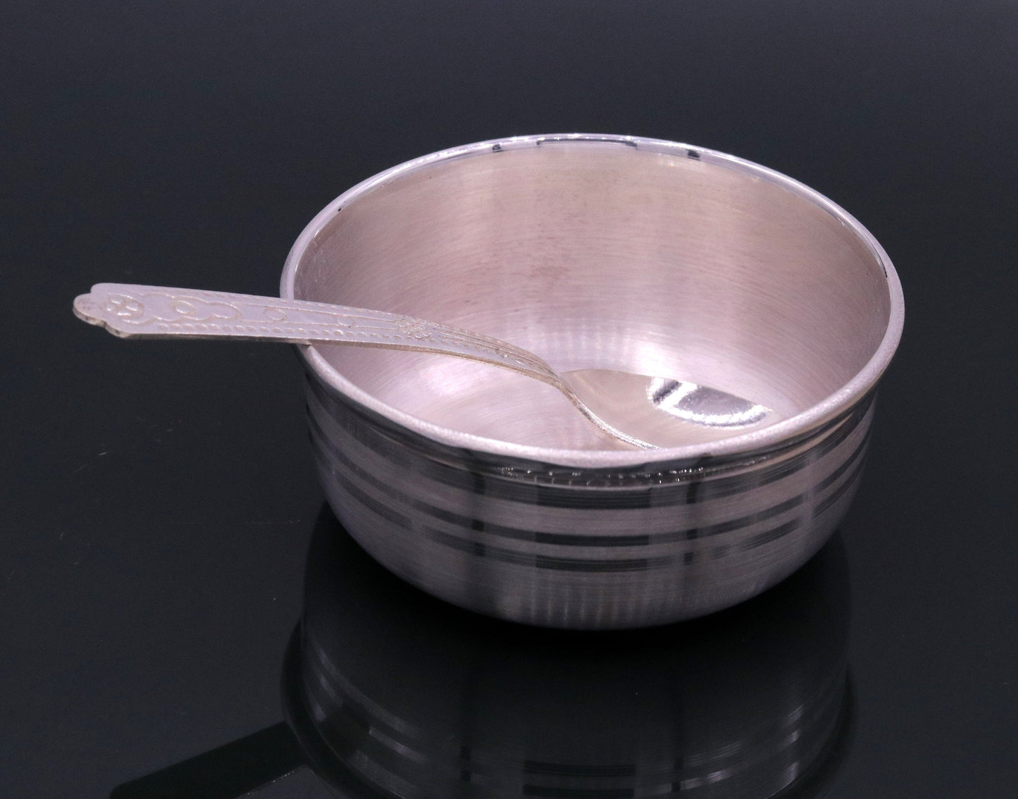 Handmade 99.9% solid pure silver baby bowl with small spoon silver vessels, daily use silver utensils for your healthy baby or kids sv12 - TRIBAL ORNAMENTS
