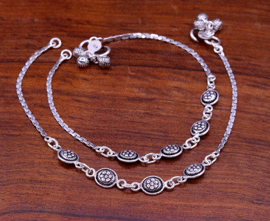925 sterling silver fabulous ankle bracelet, flower design trendy silver anklets, charm ankle bracelet, feet bracelet stylish gift her ank95 - TRIBAL ORNAMENTS