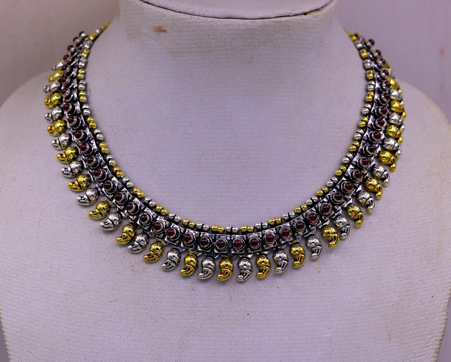 925 sterling silver dual tone mango chain with semi precious stone anklets or necklace tribal belly dance oxidized jewelry ank103 - TRIBAL ORNAMENTS