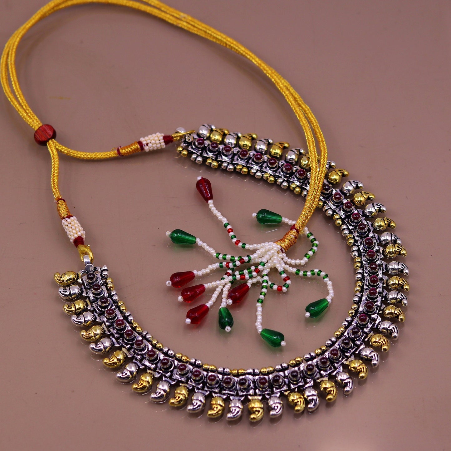 925 sterling silver dual tone mango chain with semi precious stone anklets or necklace tribal belly dance oxidized jewelry ank103 - TRIBAL ORNAMENTS