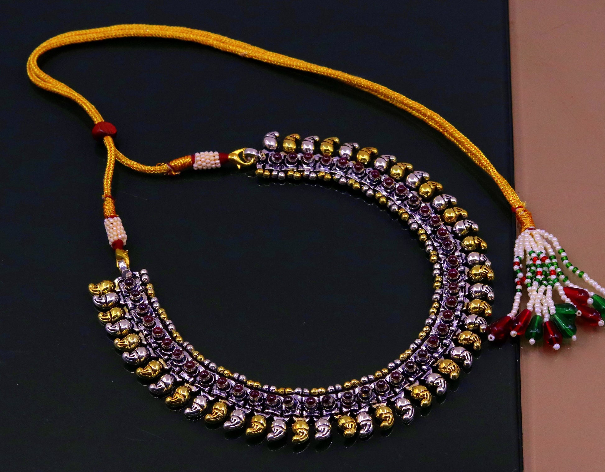 925 sterling silver dual tone mango chain with semi precious stone anklets or necklace tribal belly dance oxidized jewelry  ank103 - TRIBAL ORNAMENTS