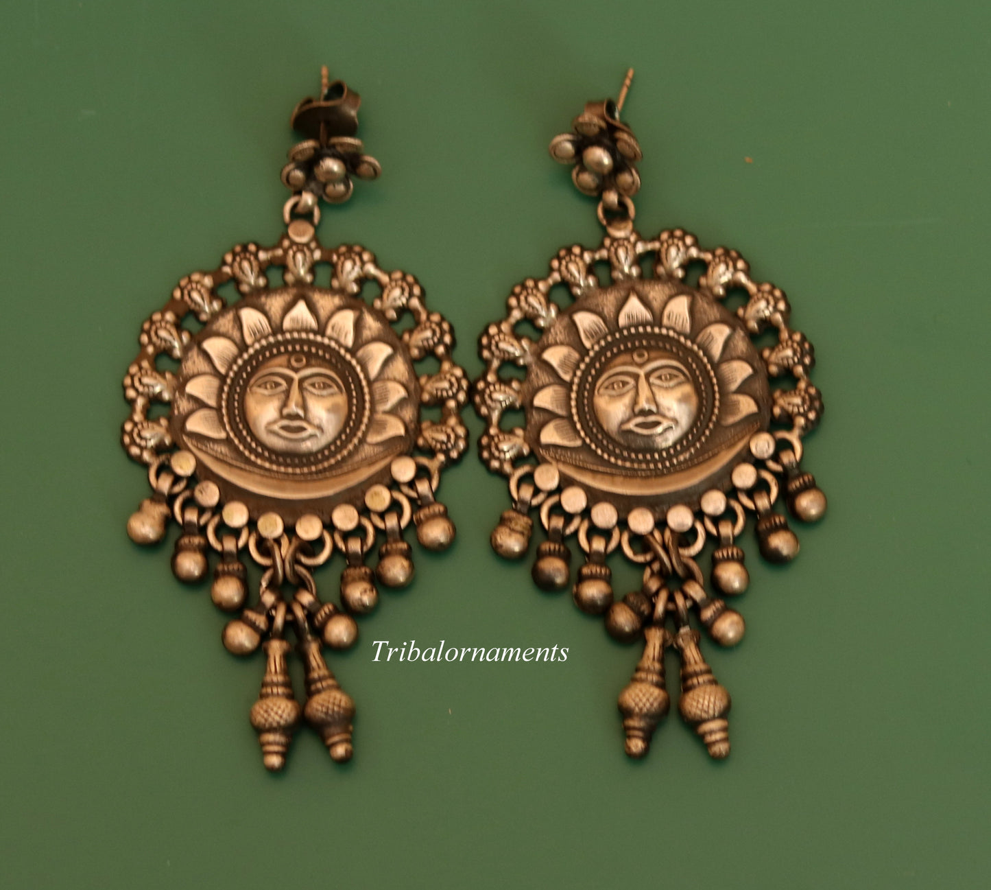 925 sterling silver handmade fabulous sun face stud earring drop dangle excellent customized jewelry bridesmaid gifting tribal jewelry s827 - TRIBAL ORNAMENTS