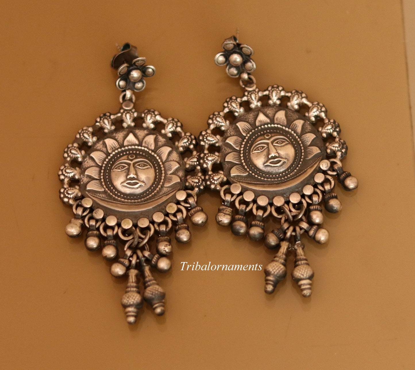 925 sterling silver handmade fabulous sun face stud earring drop dangle excellent customized jewelry bridesmaid gifting tribal jewelry s827 - TRIBAL ORNAMENTS