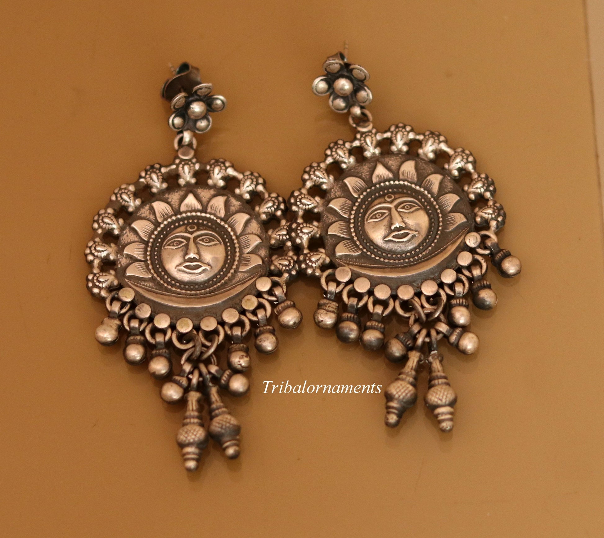 925 sterling silver handmade fabulous sun face stud earring drop dangle excellent customized jewelry bridesmaid gifting tribal jewelry s827 - TRIBAL ORNAMENTS