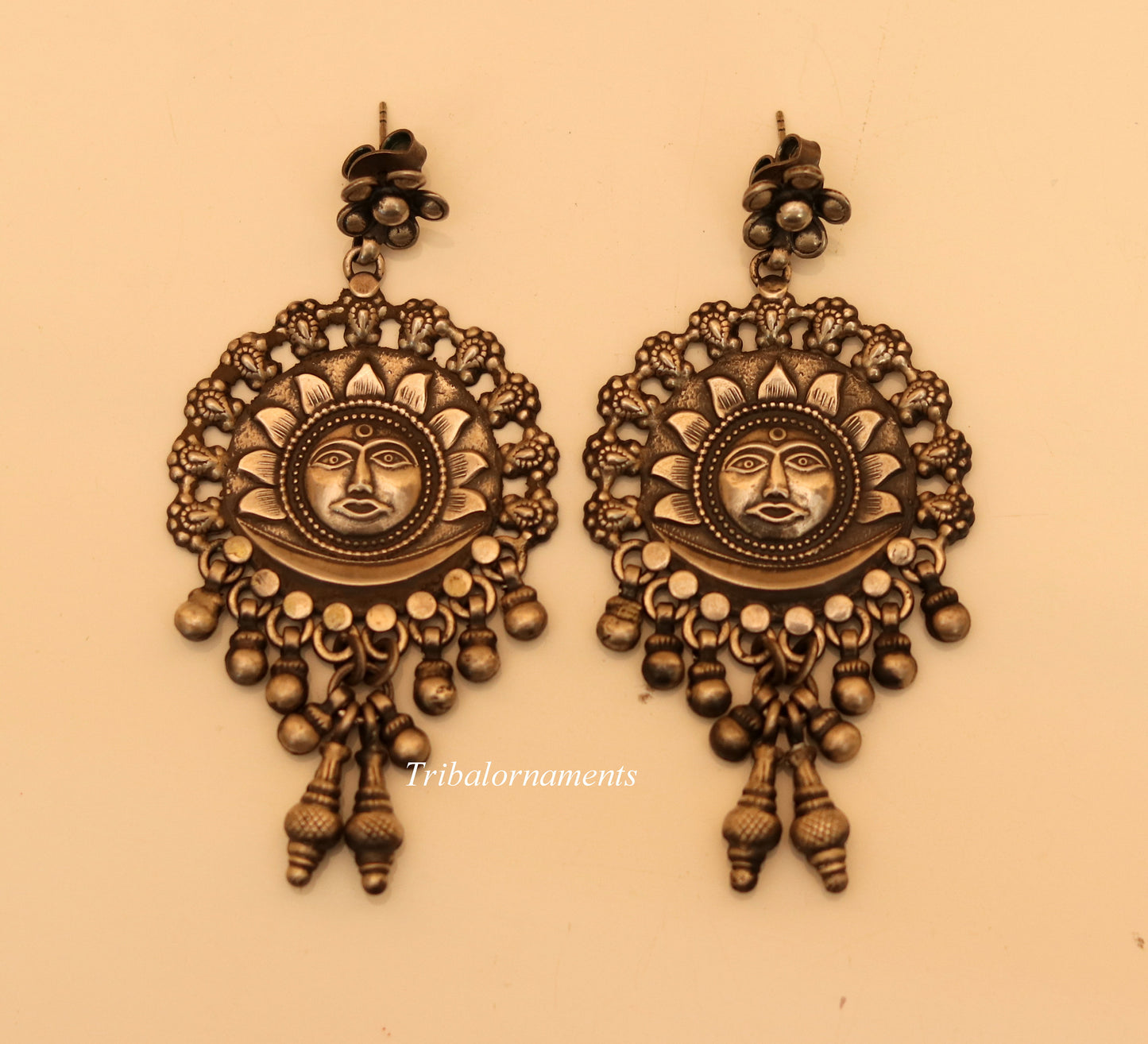 925 sterling silver handmade fabulous sun face stud earring drop dangle excellent customized jewelry bridesmaid gifting tribal jewelry s827 - TRIBAL ORNAMENTS