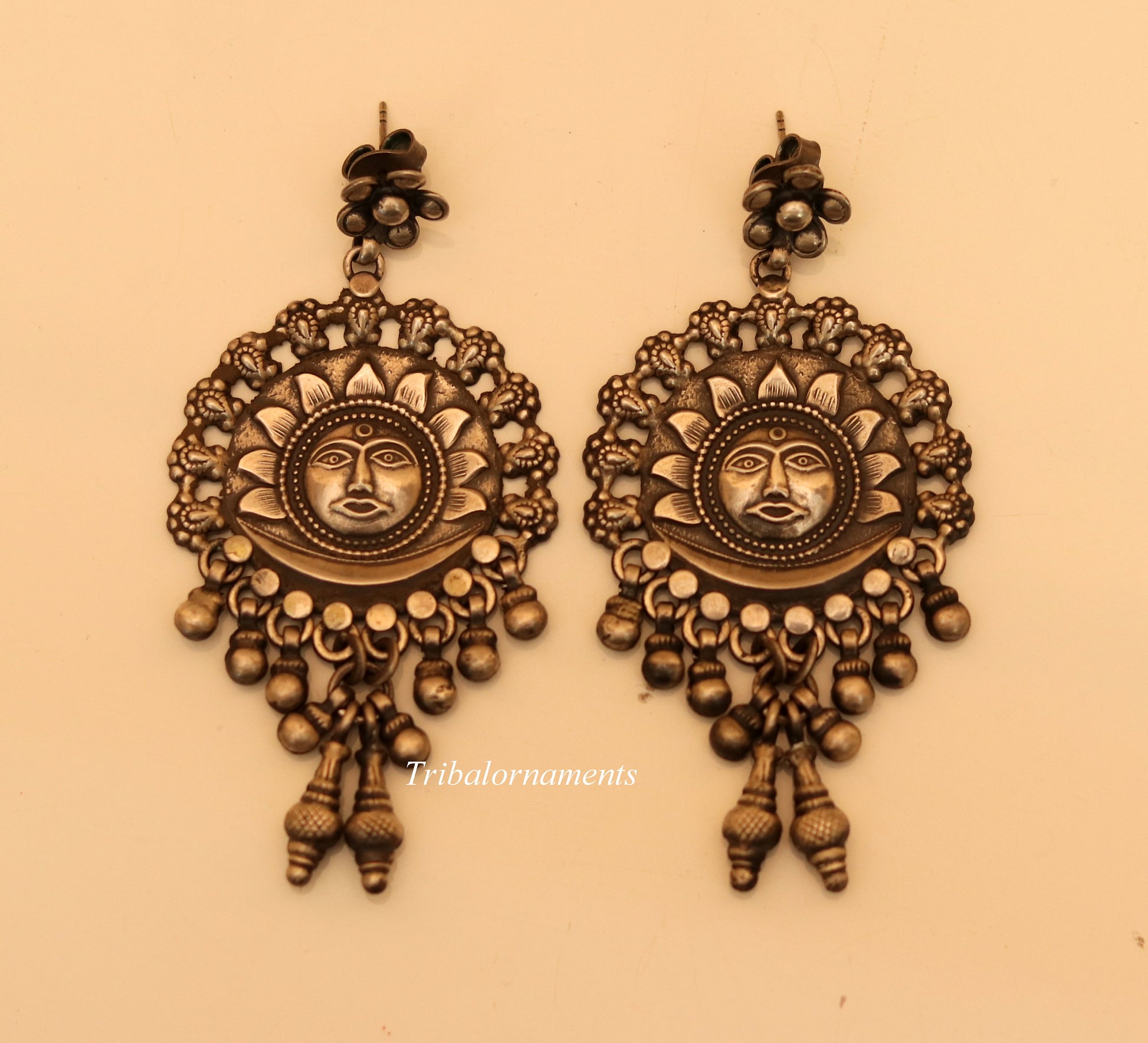 925 sterling silver handmade fabulous sun face stud earring drop dangle excellent customized jewelry bridesmaid gifting tribal jewelry s827 - TRIBAL ORNAMENTS