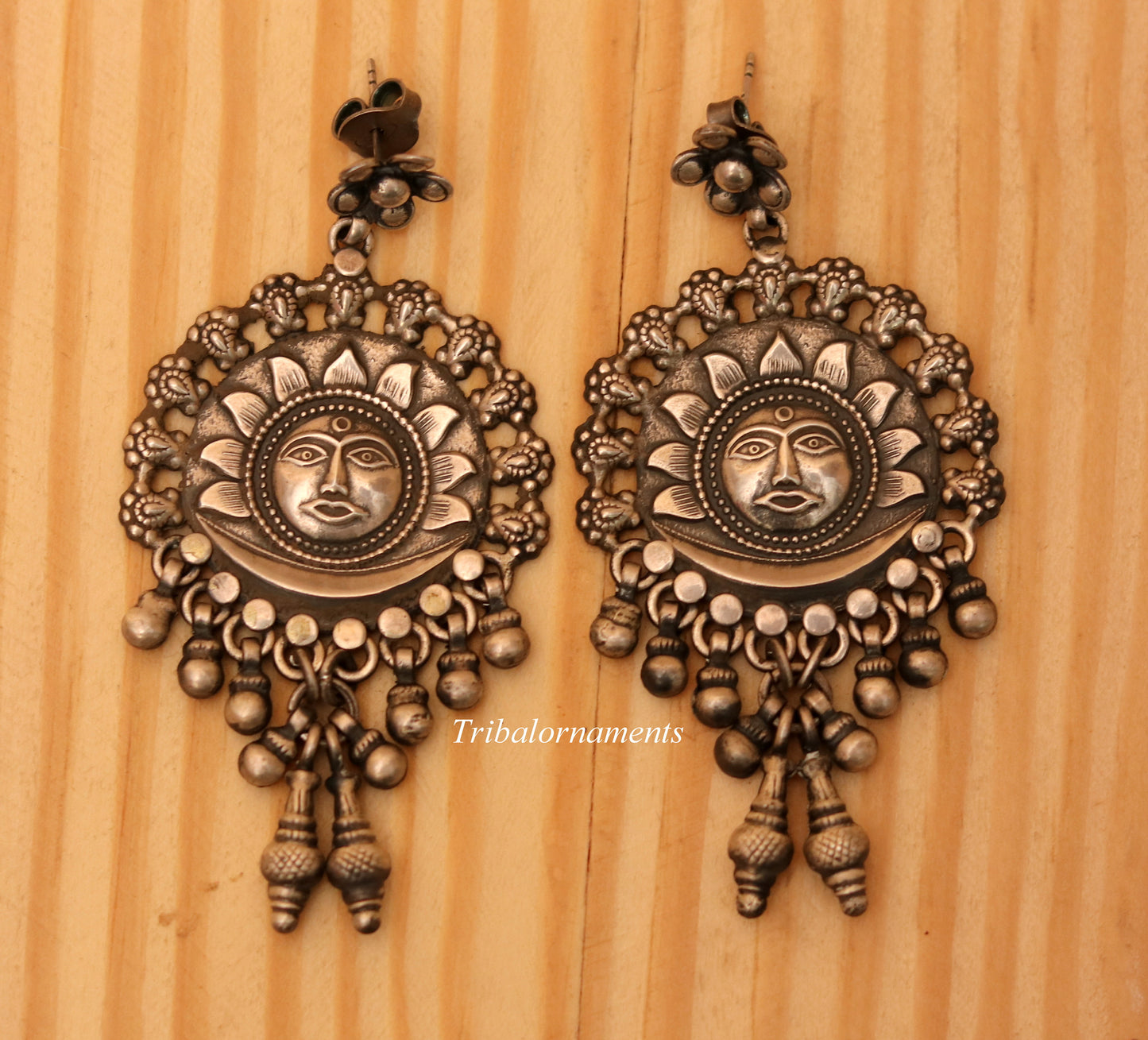 925 sterling silver handmade fabulous sun face stud earring drop dangle excellent customized jewelry bridesmaid gifting tribal jewelry s827 - TRIBAL ORNAMENTS
