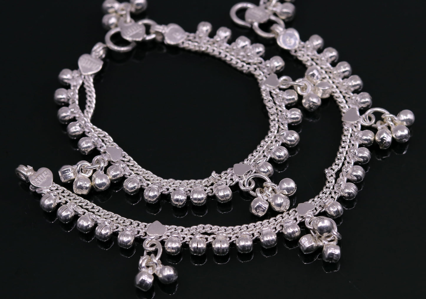 Vintage design sterling silver handmade amazing noisy hanging drops bells baby anklet, baby ankle bracelet, charm bracelet from india ank125 - TRIBAL ORNAMENTS
