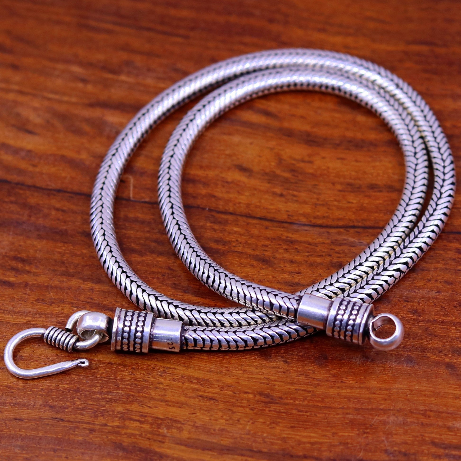 Vintage design 925 sterling silver handmade 18" snake chain pendant chain excellent oxidized silver solid chain necklace tribal jewelry CH60 - TRIBAL ORNAMENTS