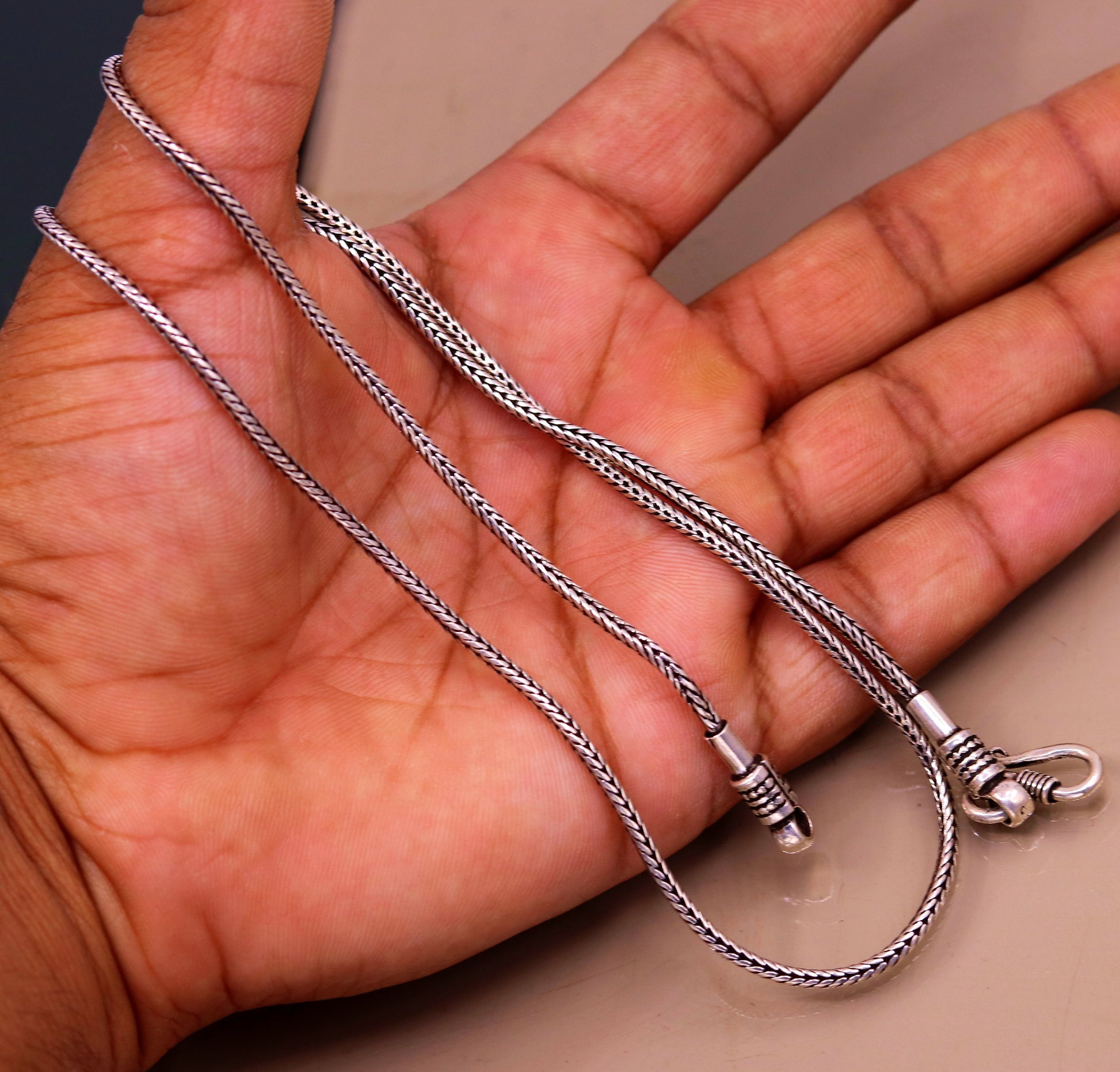 Unique design 2mm wheat design 925 sterling silver chain necklace, screw chain,pendant chain for pendant, vintage design necklace jewelry ch71 - TRIBAL ORNAMENTS