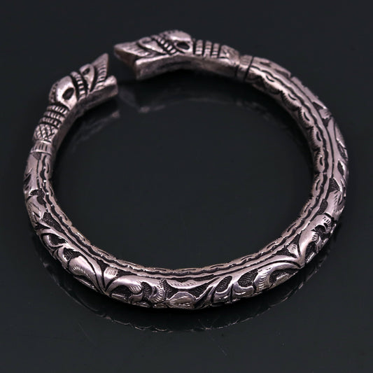 925 sterling silver handcrafted crocodile face vintage antique design chitai work bangle bracelet kada unisex ethnic tribal jewelry nsk230 - TRIBAL ORNAMENTS