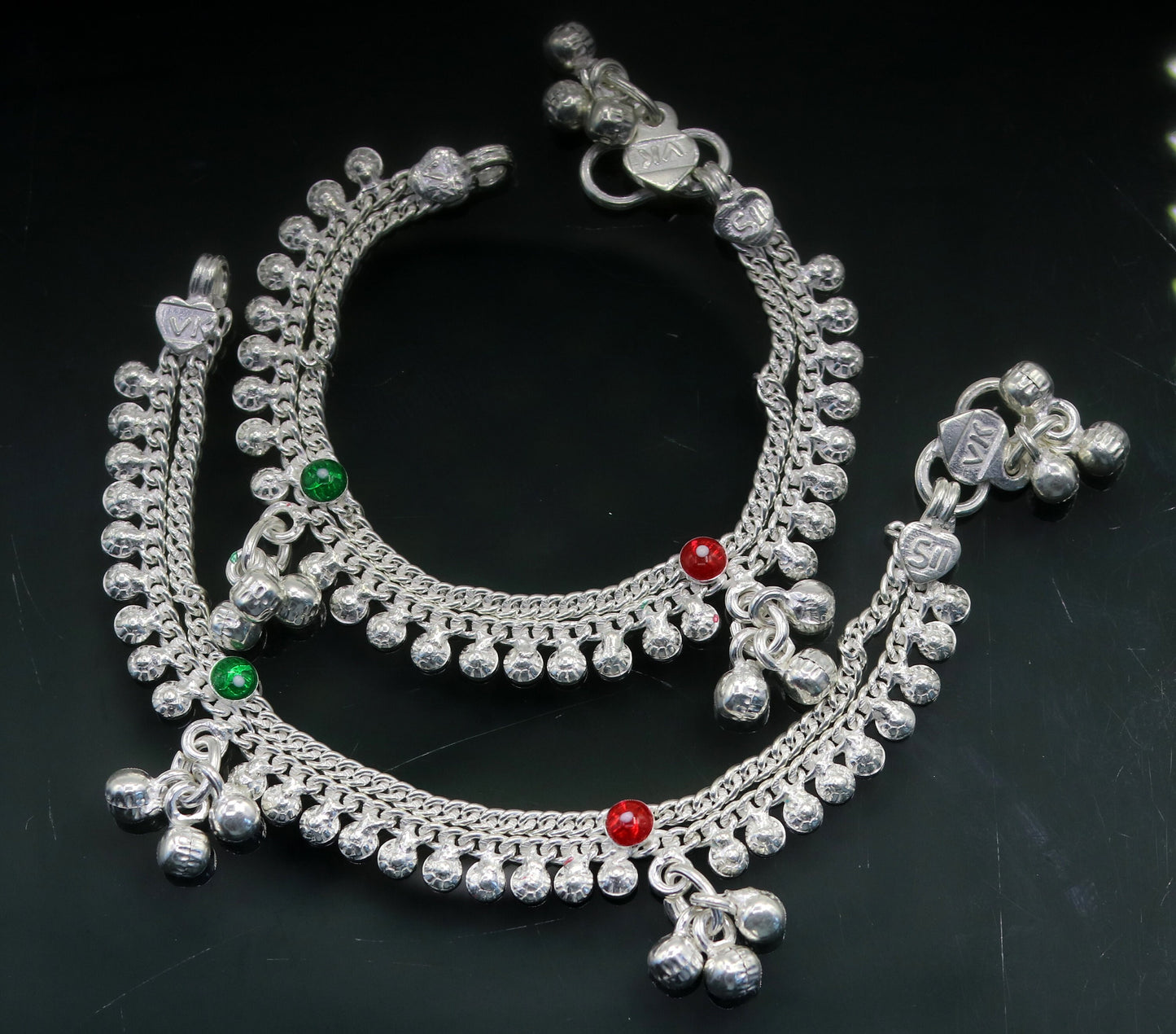 5.0" long handmade Sterling silver amazing vintage style ankle bracelet new born baby anklet noisy sound bells charm anklets jewelry ank198 - TRIBAL ORNAMENTS