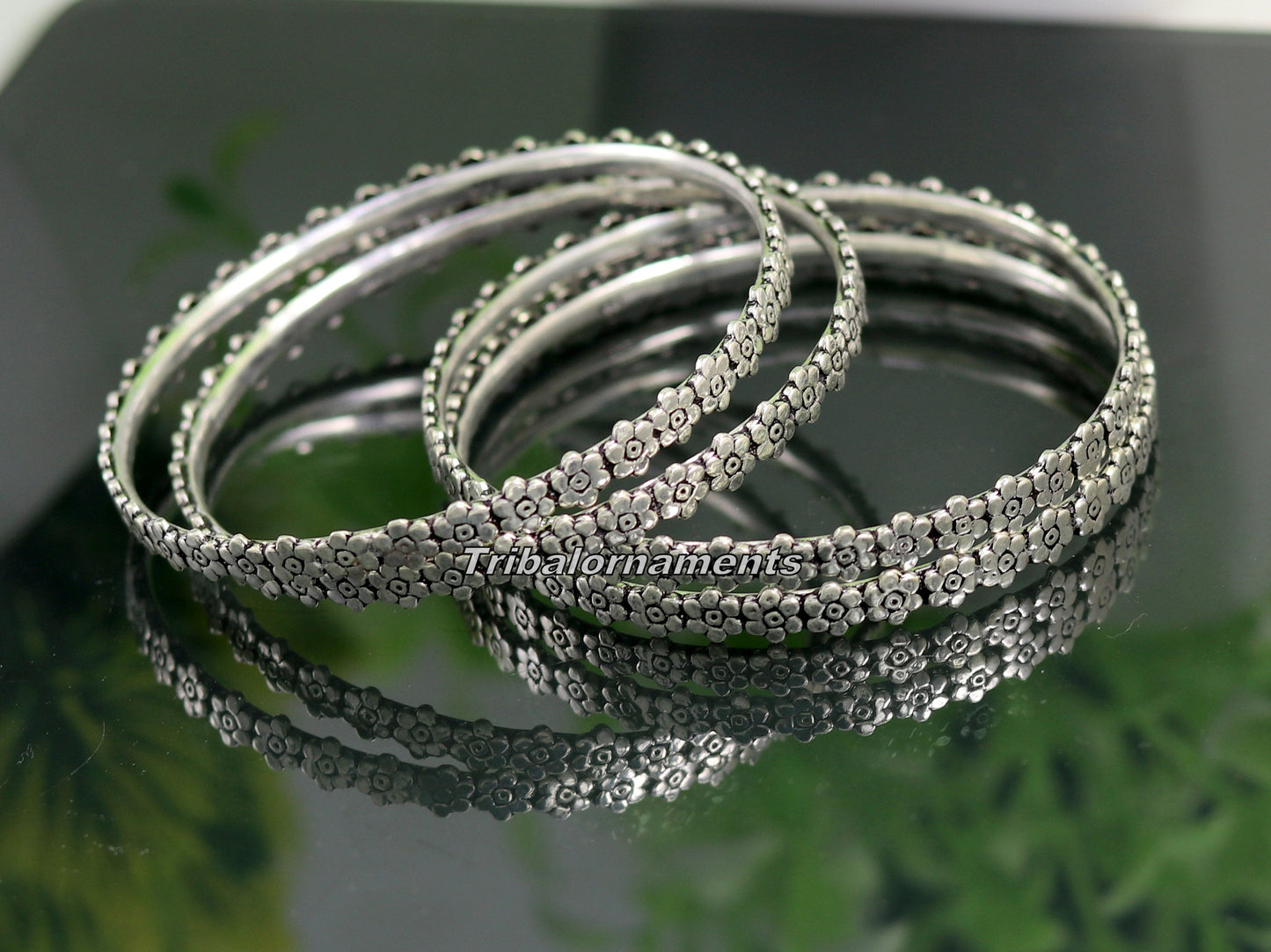Vintage flower design handmade 925 sterling silver bangle bracelet fabulous oxidized belly dance jewelry kangan set tribal jewelry ba65 - TRIBAL ORNAMENTS