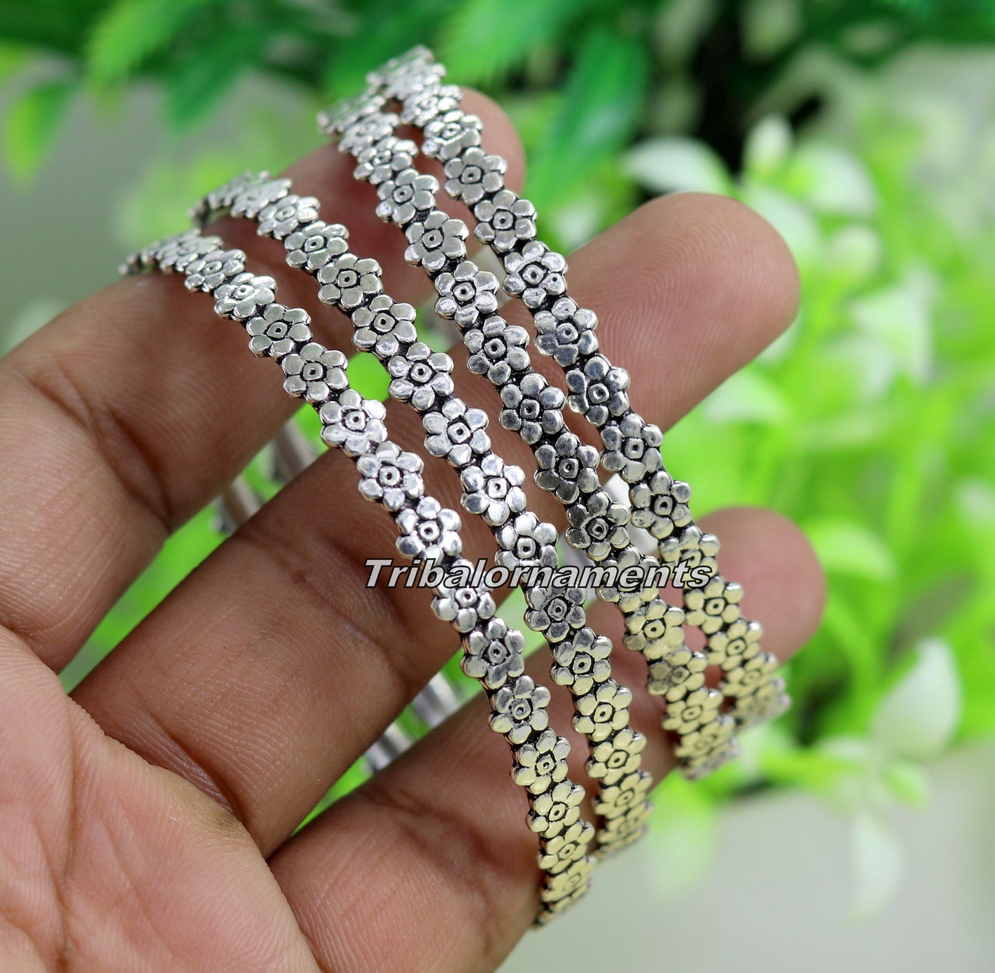 Vintage flower design handmade 925 sterling silver bangle bracelet fabulous oxidized belly dance jewelry kangan set tribal jewelry ba64 - TRIBAL ORNAMENTS