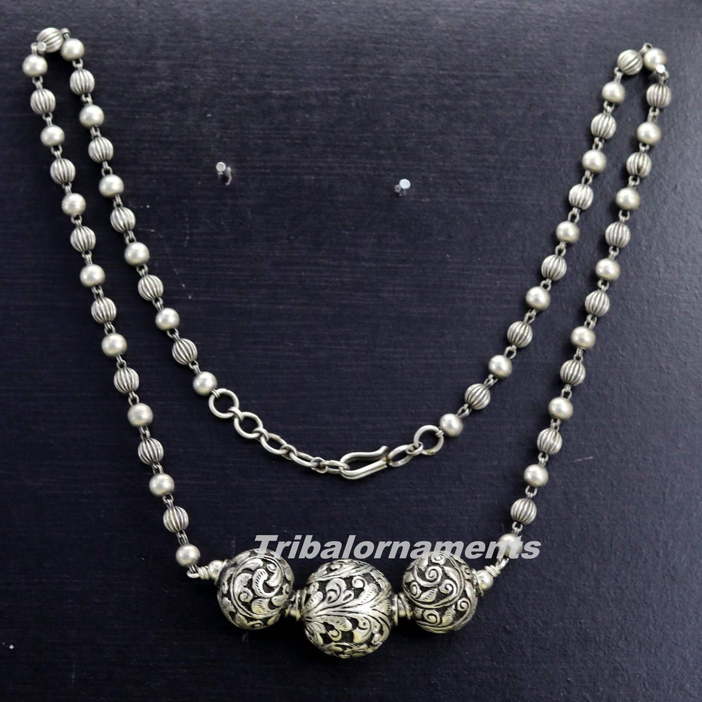925 sterling silver handmade excellent chitai work 22" long vintage customized beaded necklace tribal belly dance bridal jewelry set119 - TRIBAL ORNAMENTS