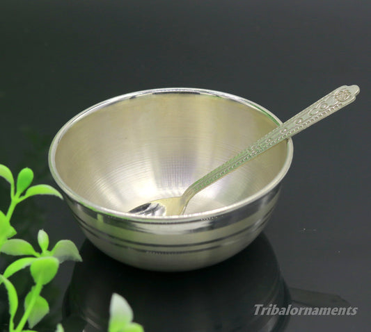 999 pure sterling silver handmade solid silver bowl and spoon, silver has antibacterial properties, keep stay healthy, silver vessels sv24 - TRIBAL ORNAMENTS