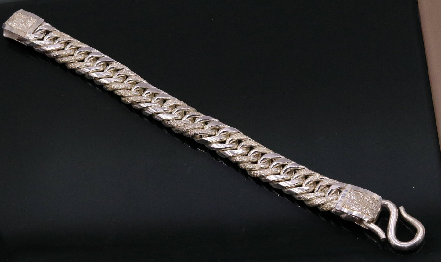 8" solid long Vintage antique cuban link chain 925 sterling silver bracelet, excellent unisex gifting custom made jewelry from india sbr151 - TRIBAL ORNAMENTS
