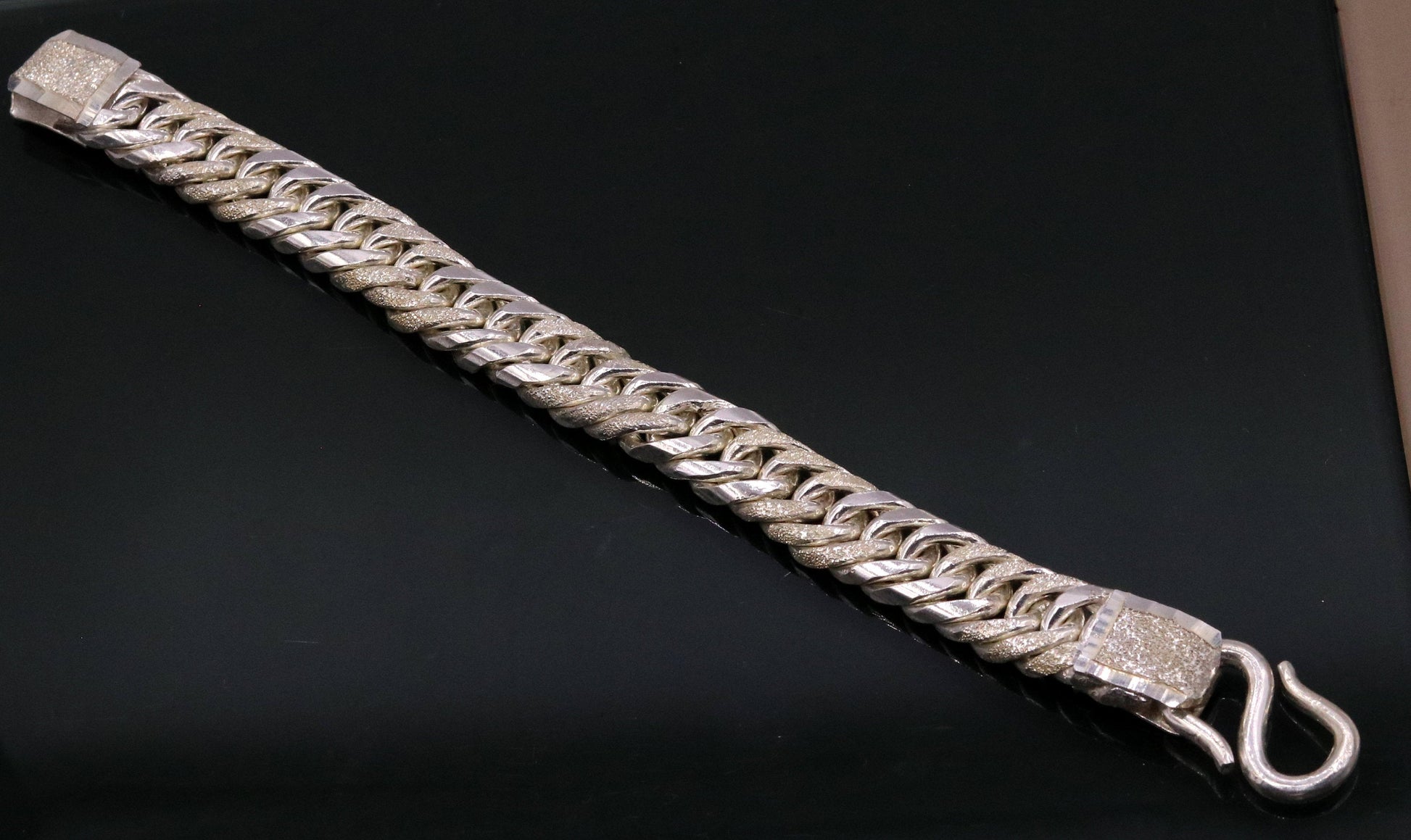 8" solid long Vintage antique cuban link chain 925 sterling silver bracelet, excellent unisex gifting custom made jewelry from india sbr151 - TRIBAL ORNAMENTS