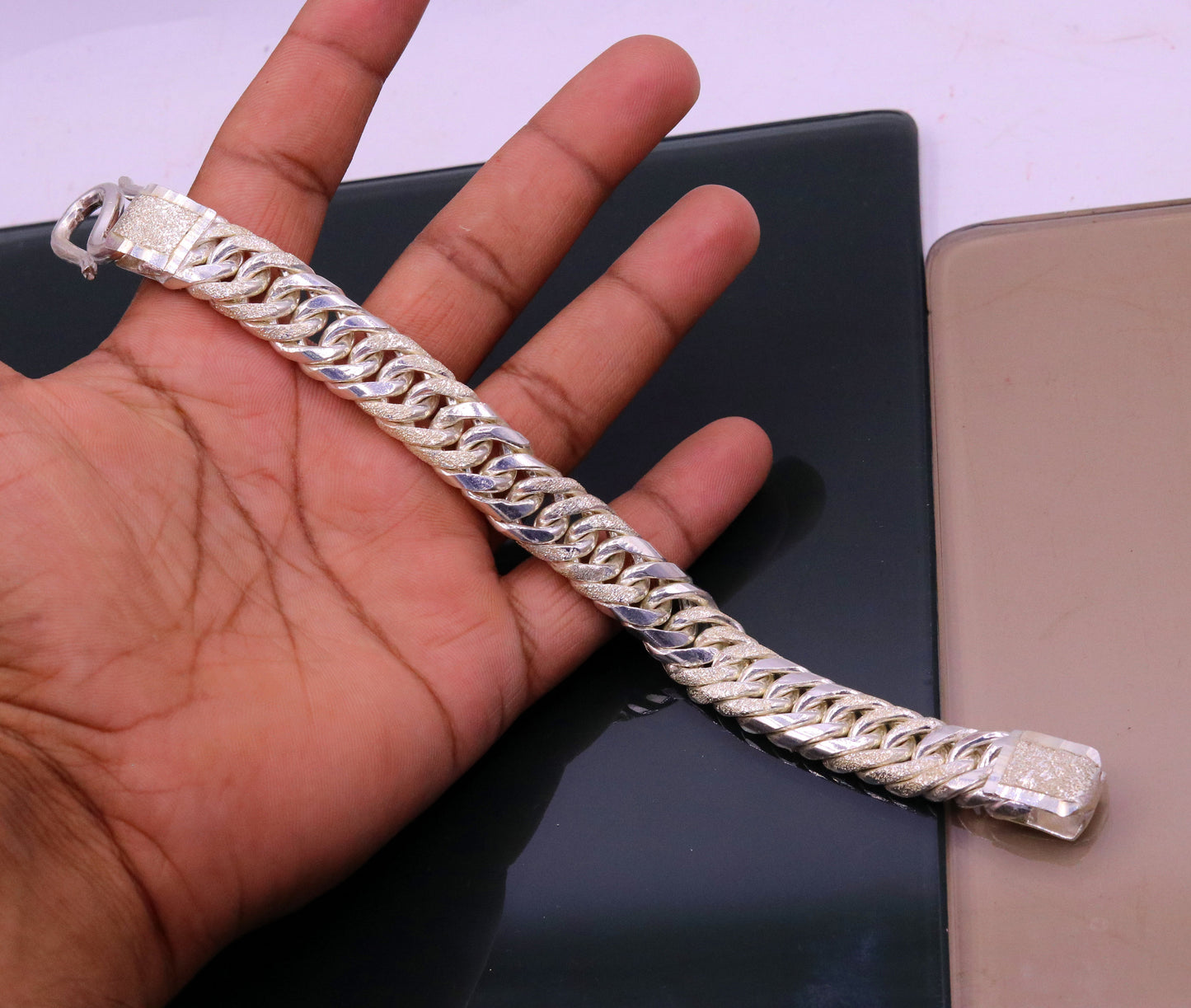 8" solid long Vintage antique cuban link chain 925 sterling silver bracelet, excellent unisex gifting custom made jewelry from india sbr151 - TRIBAL ORNAMENTS