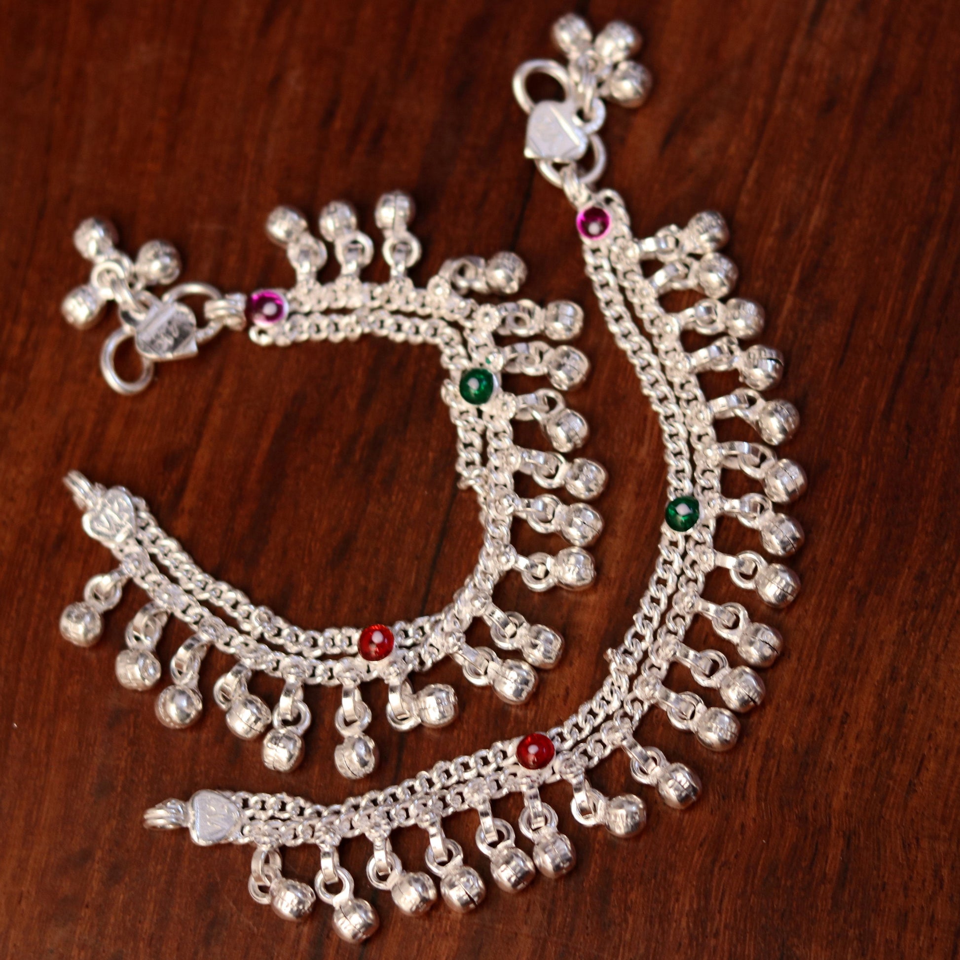 5.1" handmade vintage trendy style sterling silver fabulous baby anklets, unisex baby ankle bracelet with awesome nosy jingle bells ank164 - TRIBAL ORNAMENTS