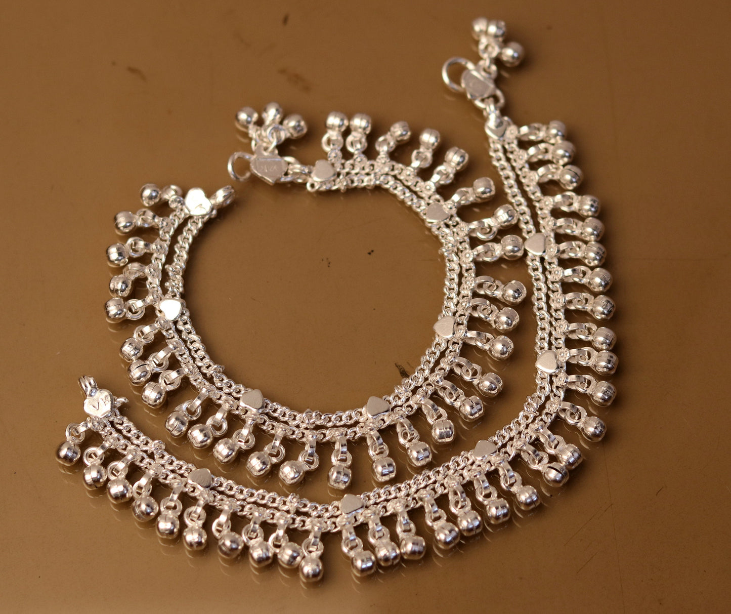 6.5" Sterling silver handmade baby ankle bracelet, amazing noisy jingle bells, charm anklets foot bracelet belly dance jewelry india ank171 - TRIBAL ORNAMENTS