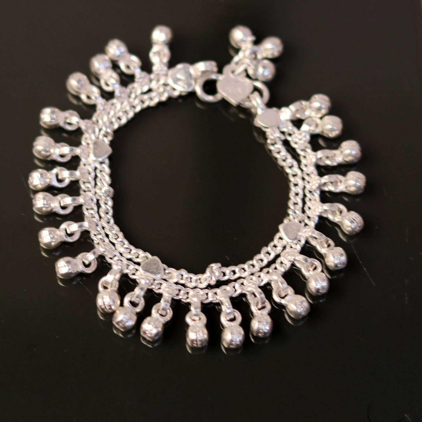 6.0" Sterling silver handmade baby ankle bracelet, amazing noisy jingle bells, charm anklets foot bracelet belly dance jewelry ank170. - TRIBAL ORNAMENTS