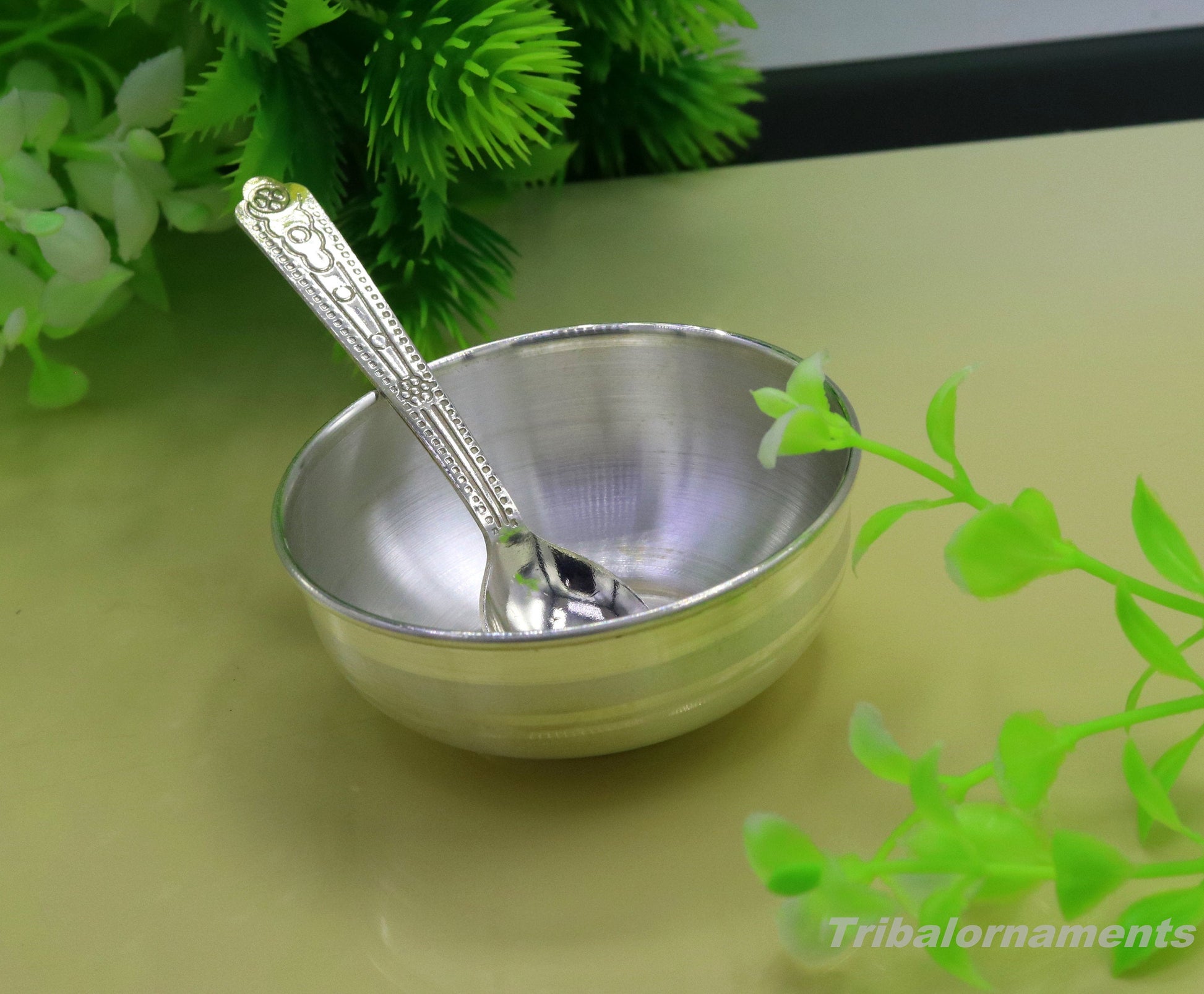 999 fine solid silver handmade small bowl for baby food, pure silver vessels, silver utensils, home and kitchen accessories india sv29 - TRIBAL ORNAMENTS