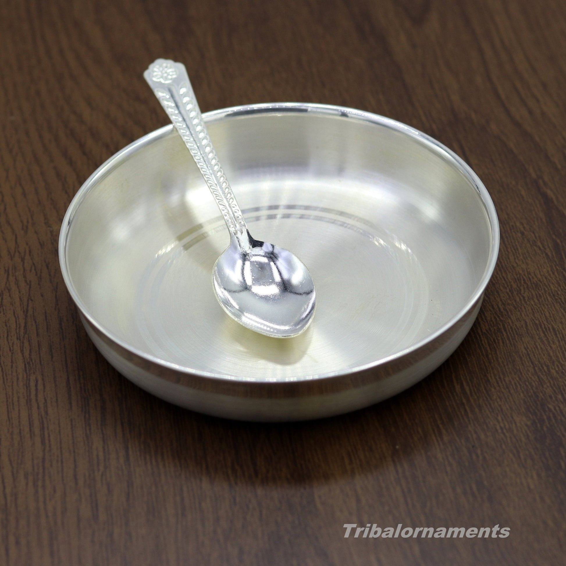 Pure 999 solid fine silver handmade palate or tray with spoon, excellent serving to baby kids food milk, silver utensils, vessels sv32 - TRIBAL ORNAMENTS