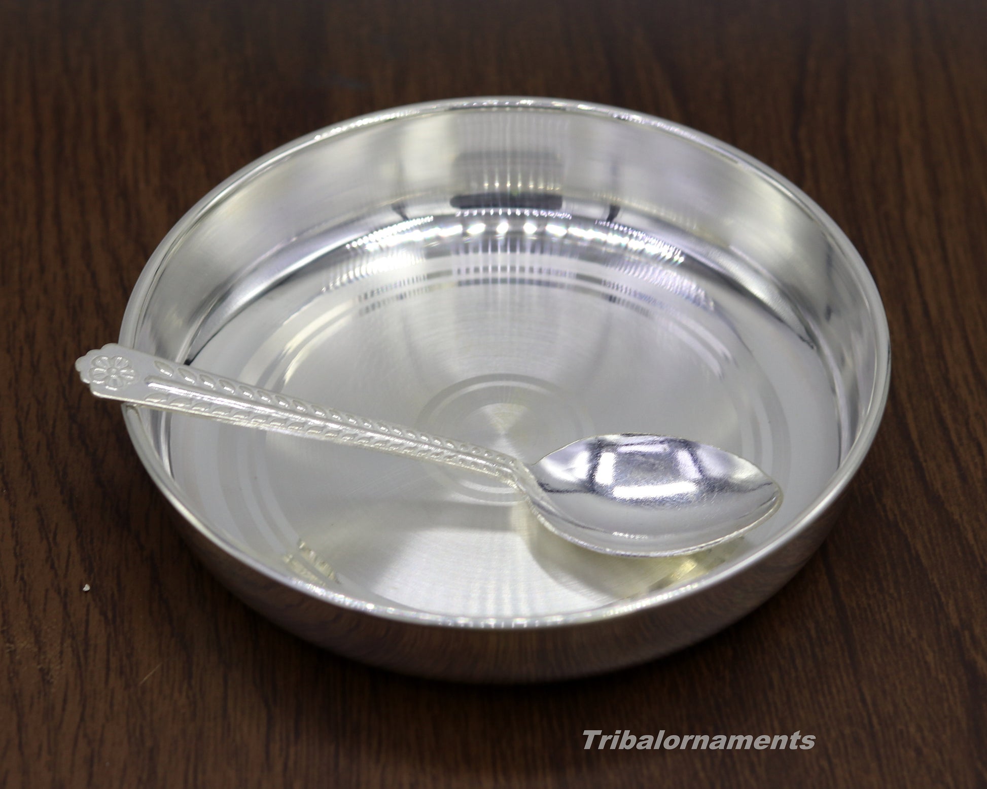 Pure 999 solid fine silver handmade plate or tray with spoon, excellent serving to baby kids food milk, silver utensils, vessels sv33 - TRIBAL ORNAMENTS