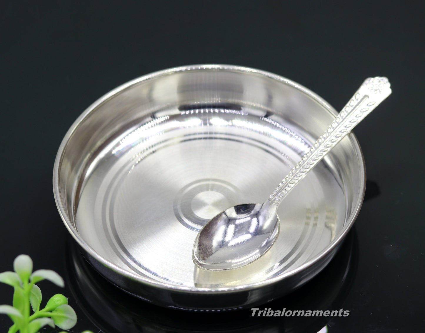 Pure 999 solid fine silver handmade plate or tray with spoon, excellent serving to baby kids food milk, silver utensils, vessels sv33 - TRIBAL ORNAMENTS