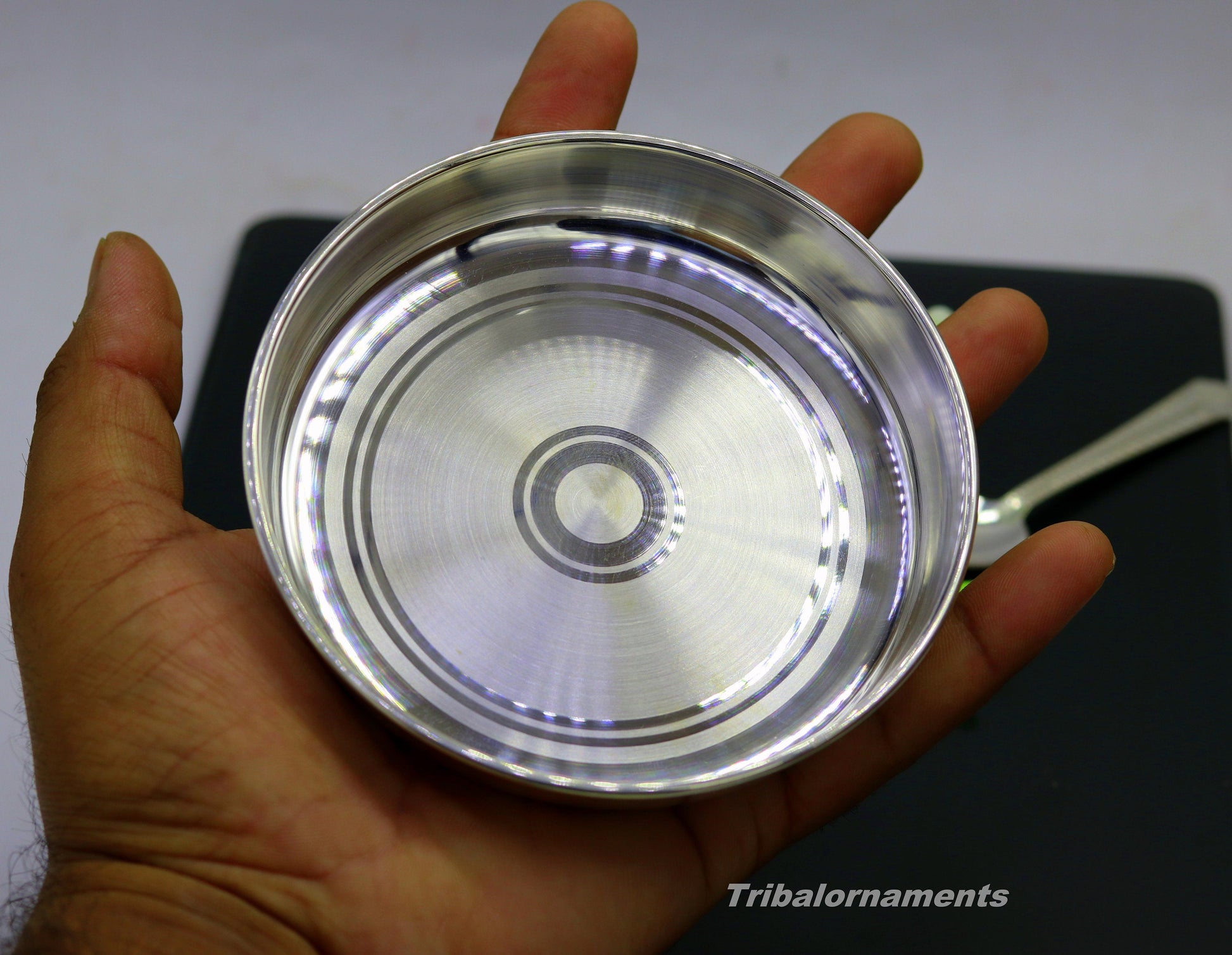 Pure 999 solid fine silver handmade plate or tray with spoon, excellent serving to baby kids food milk, silver utensils, vessels sv33 - TRIBAL ORNAMENTS