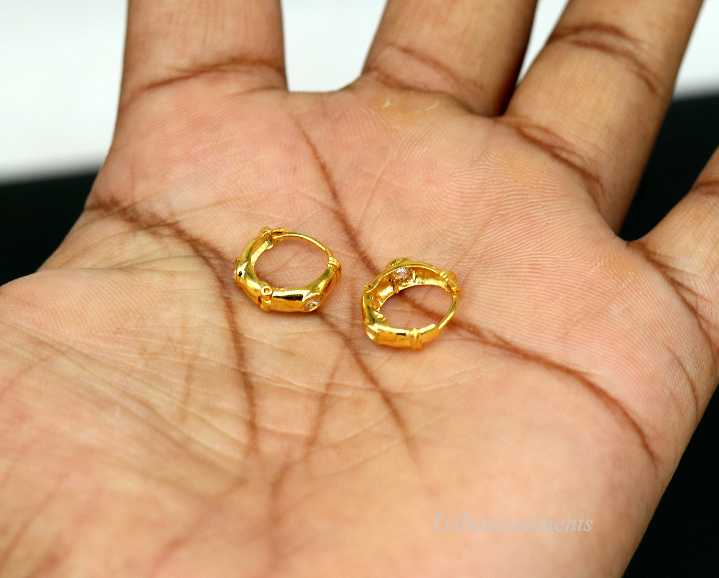 Vintage design 18kt yellow gold handmade fabulous hoops earring bali, amazing customized gifting unisex tribal jewelry ho44 - TRIBAL ORNAMENTS