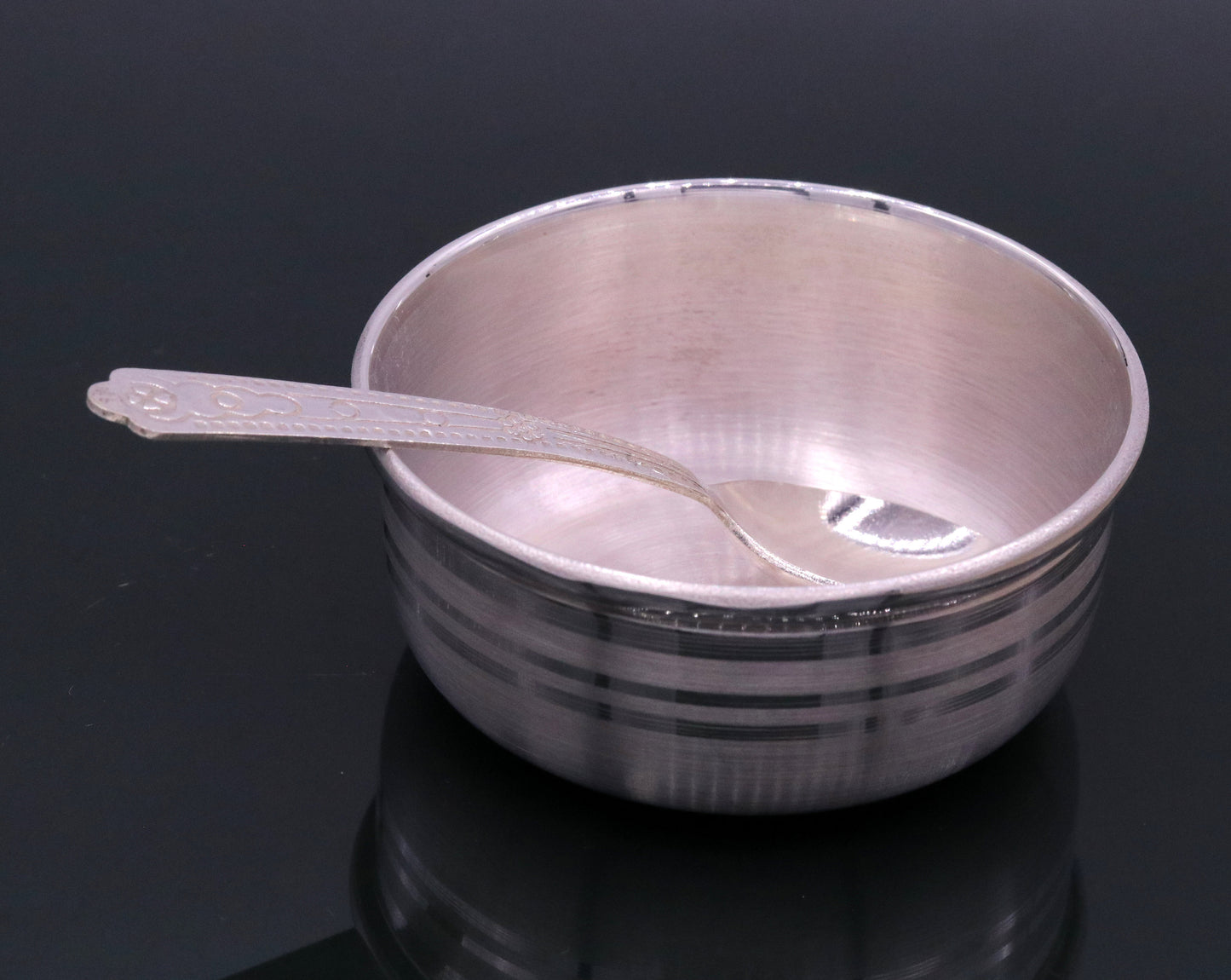Handmade 99.9% solid pure silver baby bowl with small spoon silver vessels, daily use silver utensils for your healthy baby or kids sv12 - TRIBAL ORNAMENTS