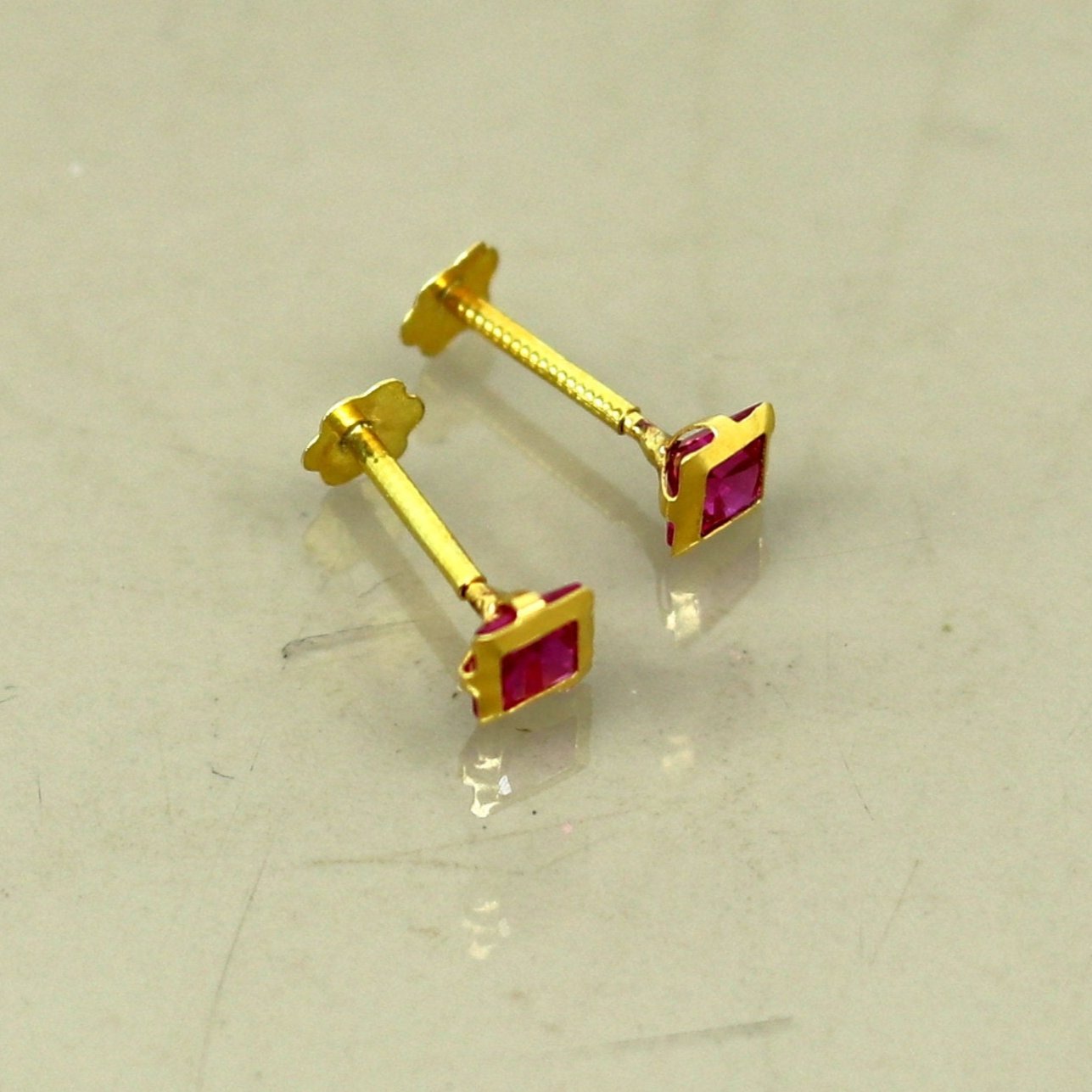 3.5mm tiny single red stone handmade 18kt yellow gold combo jewelry we can use as stud or nose stud , baby stud cartilage jewelry er109 - TRIBAL ORNAMENTS