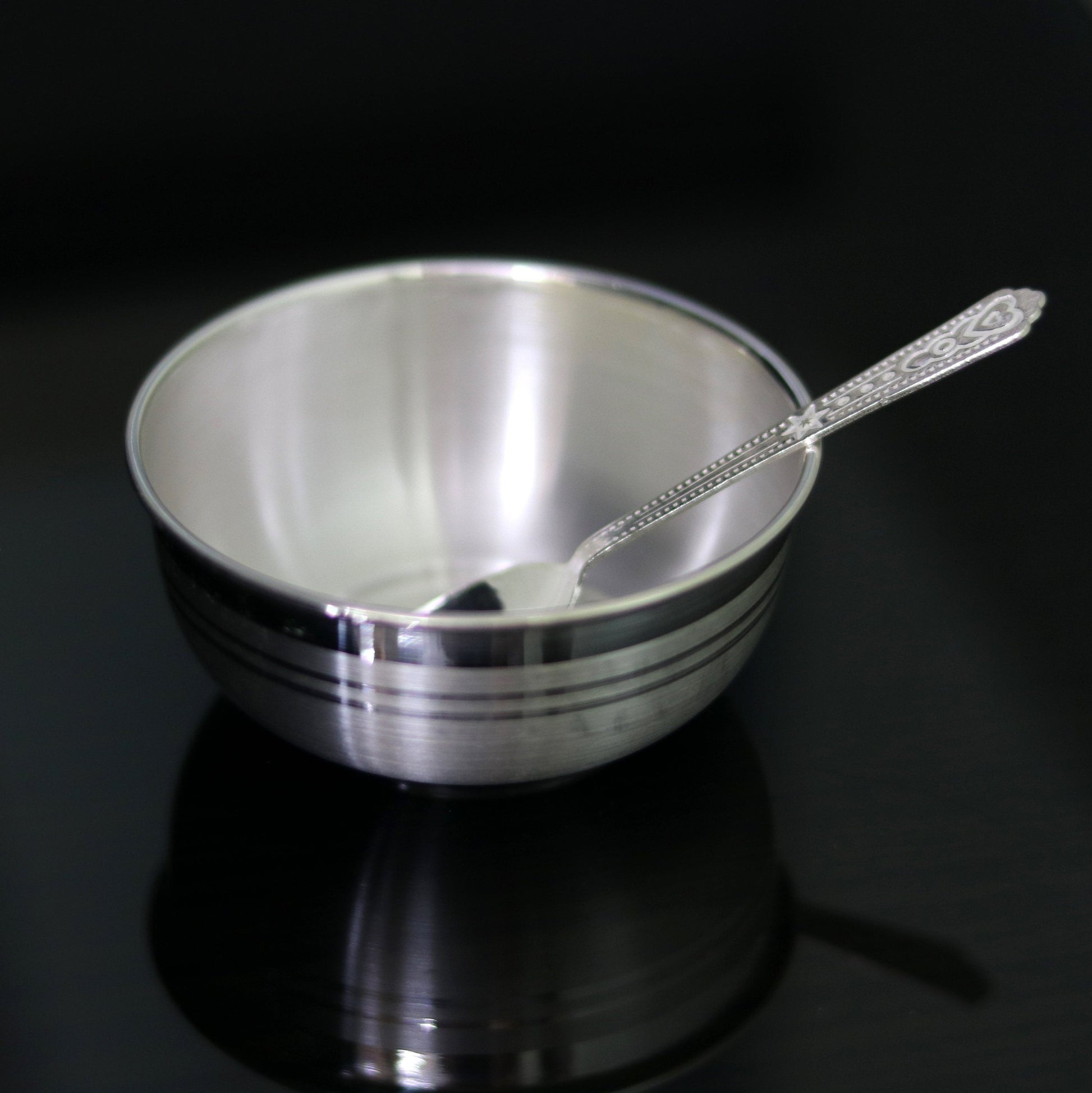999 fine silver handmade silver bowl and spoon set, silver has antibacterial properties,stay baby/kids healthy, silver vessels utensils sv44 - TRIBAL ORNAMENTS