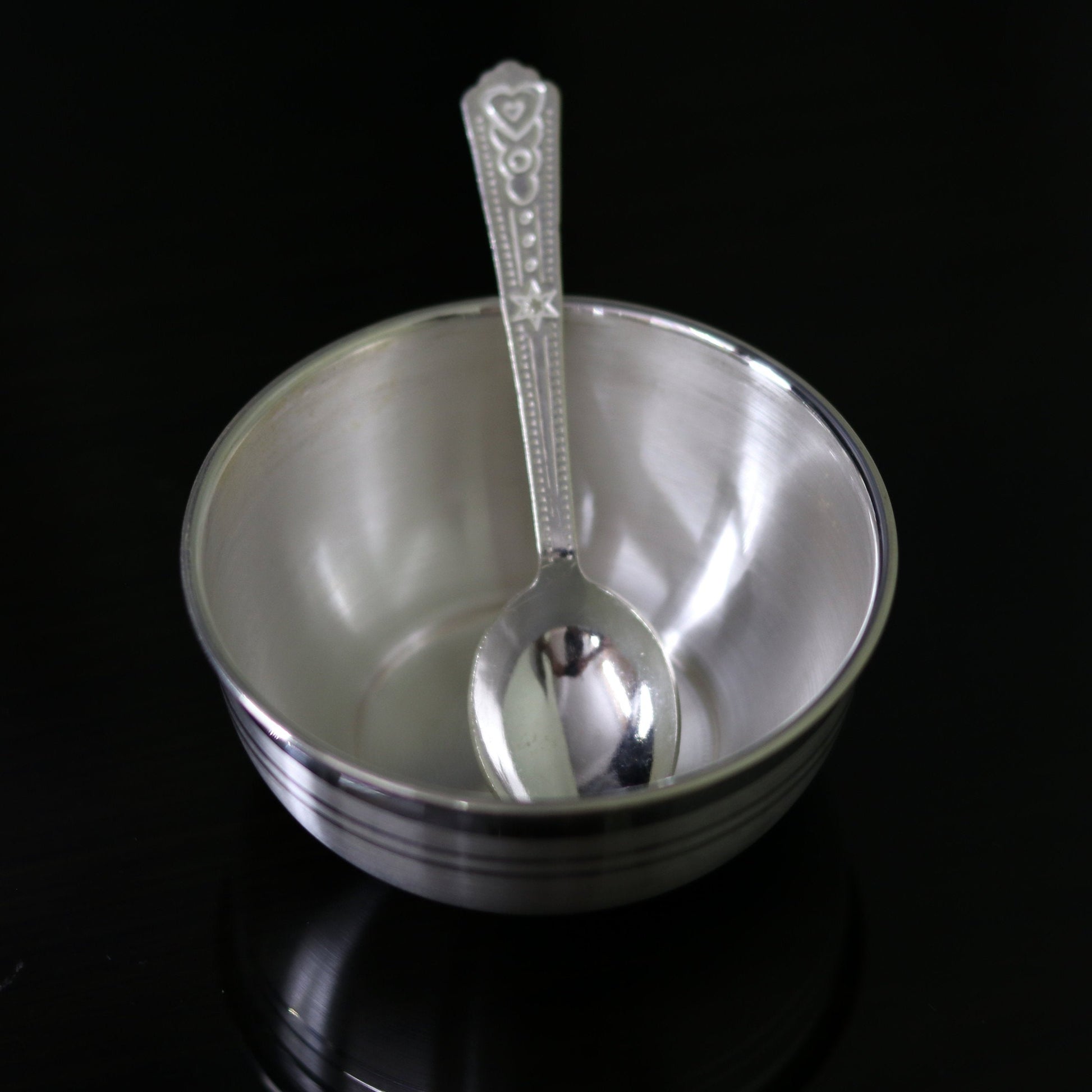 999 fine silver handmade silver bowl and spoon set, silver has antibacterial properties,stay baby/kids healthy, silver vessels utensils sv44 - TRIBAL ORNAMENTS