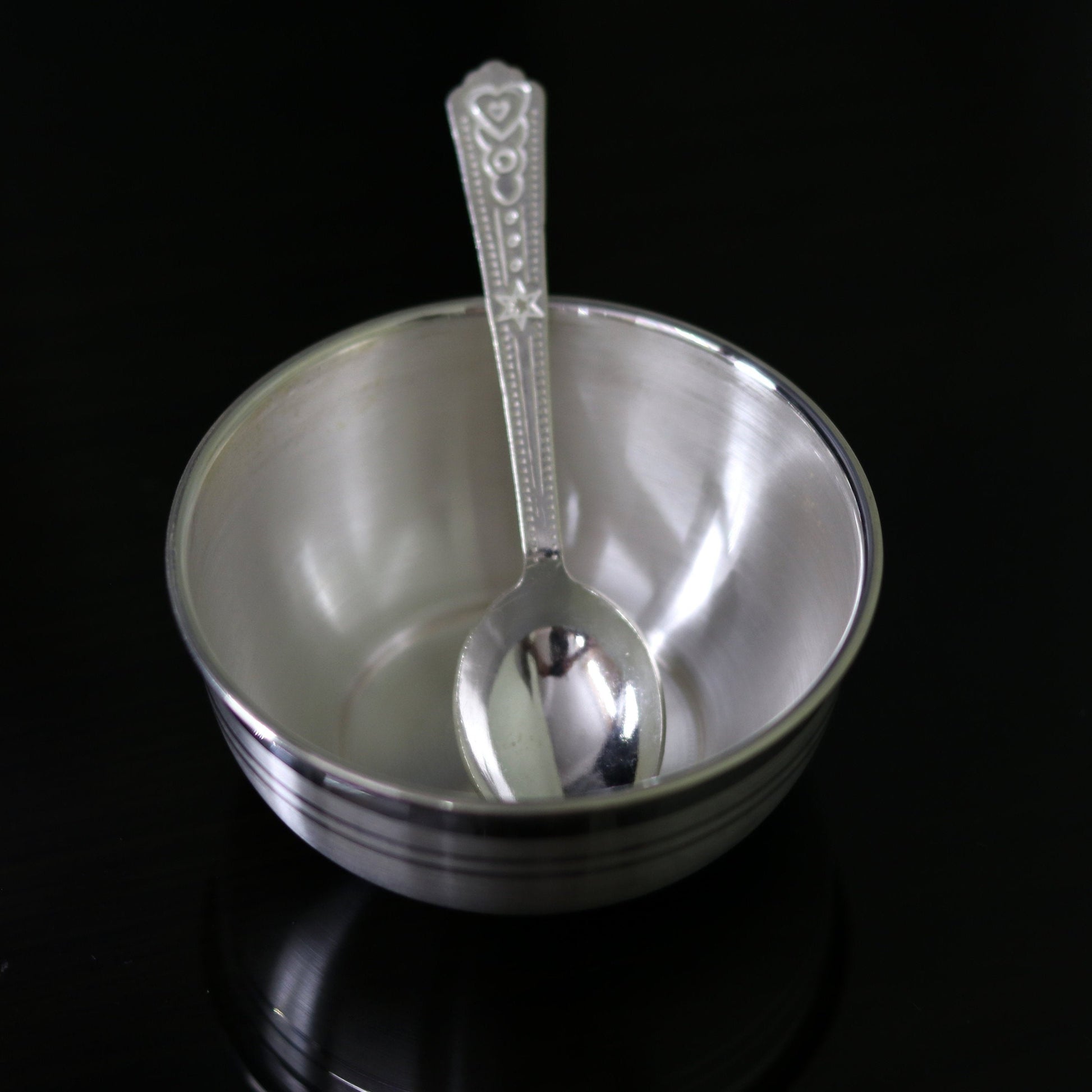 999 fine silver handmade silver bowl and spoon set, silver has antibacterial properties,stay baby/kids healthy, silver vessels utensils sv43 - TRIBAL ORNAMENTS