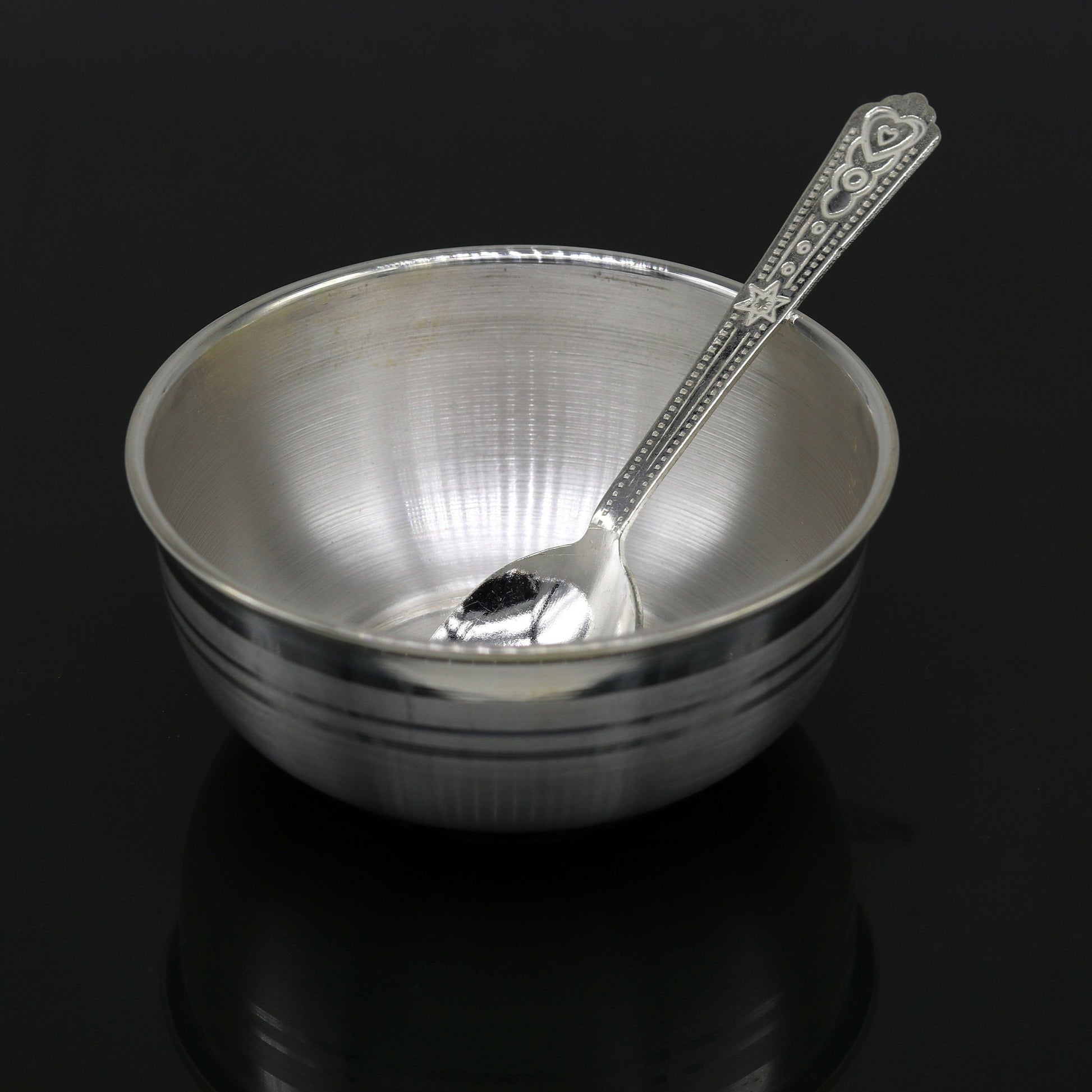 999 fine silver handmade silver bowl and spoon set, silver has antibacterial properties,stay baby/kids healthy, silver vessels utensils sv44 - TRIBAL ORNAMENTS