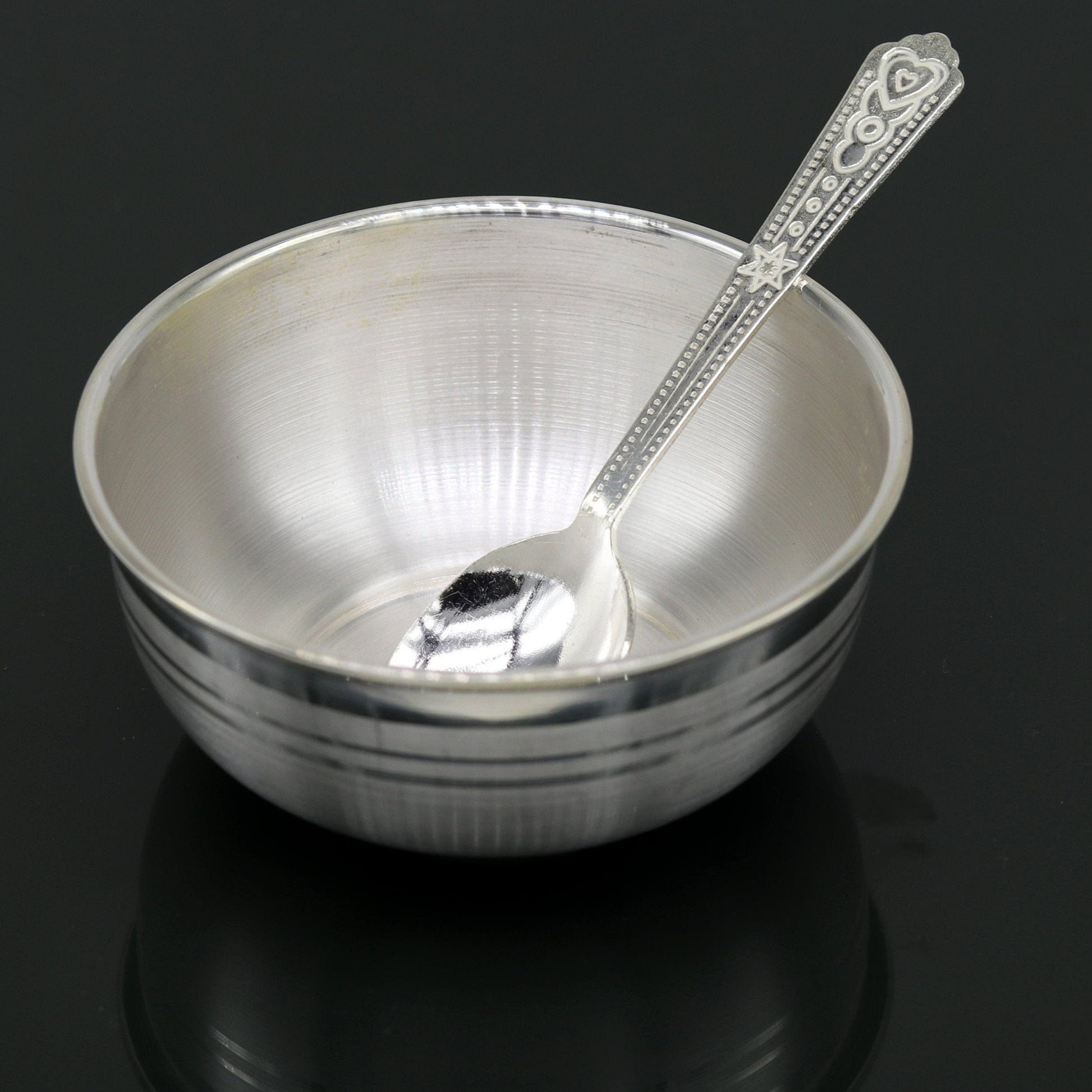999 fine silver handmade silver bowl and spoon set, silver has antibacterial properties,stay baby/kids healthy, silver vessels utensils sv43 - TRIBAL ORNAMENTS